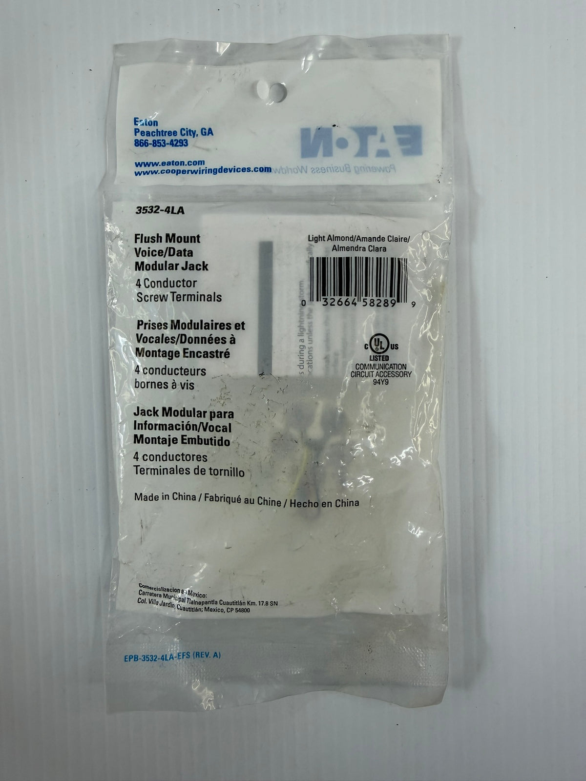 Eaton Flush Mount Voice Data Modular Jack 3532-4LA