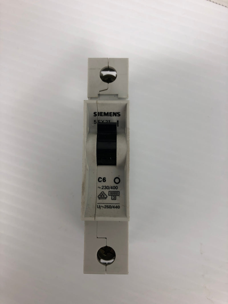 Siemens 5SX21 Circuit Breaker C6 227VAC 6A 1P