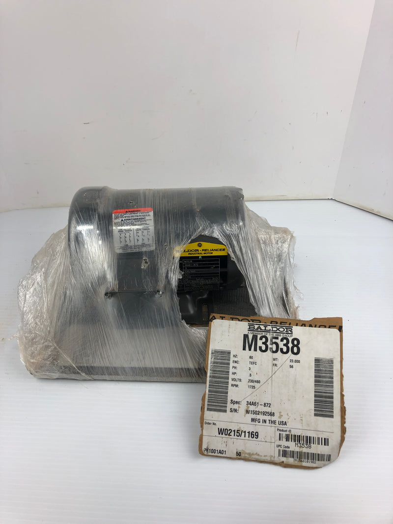 Baldor Reliance M3538 Industrial Motor 0.5HP 56 Frame 1725RPM 3PH