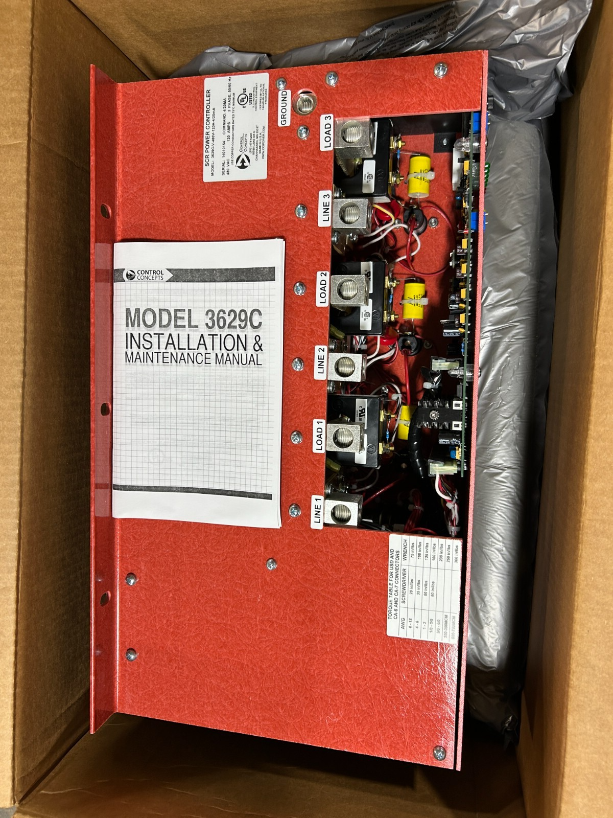 Control Concepts 3629C-V-480V-120A-4/20mA SCR Power Controller 480VAC 120A 3PH