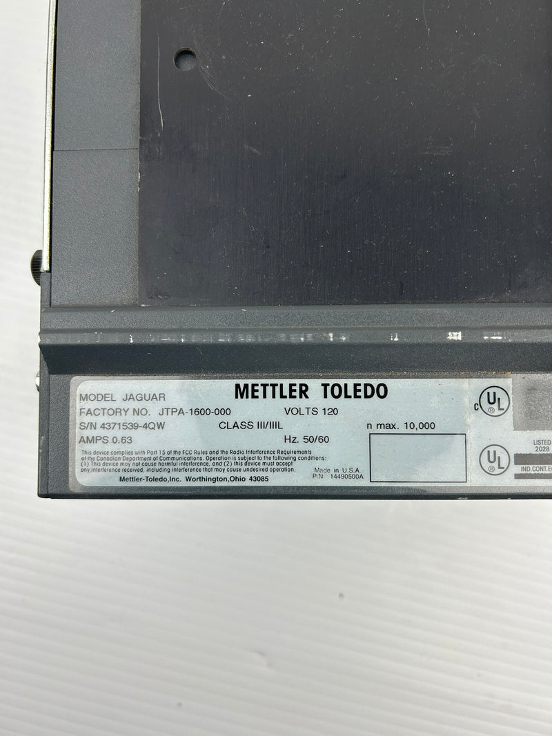 Mettler Toledo JAGUAR Scale Controller Interface Panel JTPA-1600-000 120V