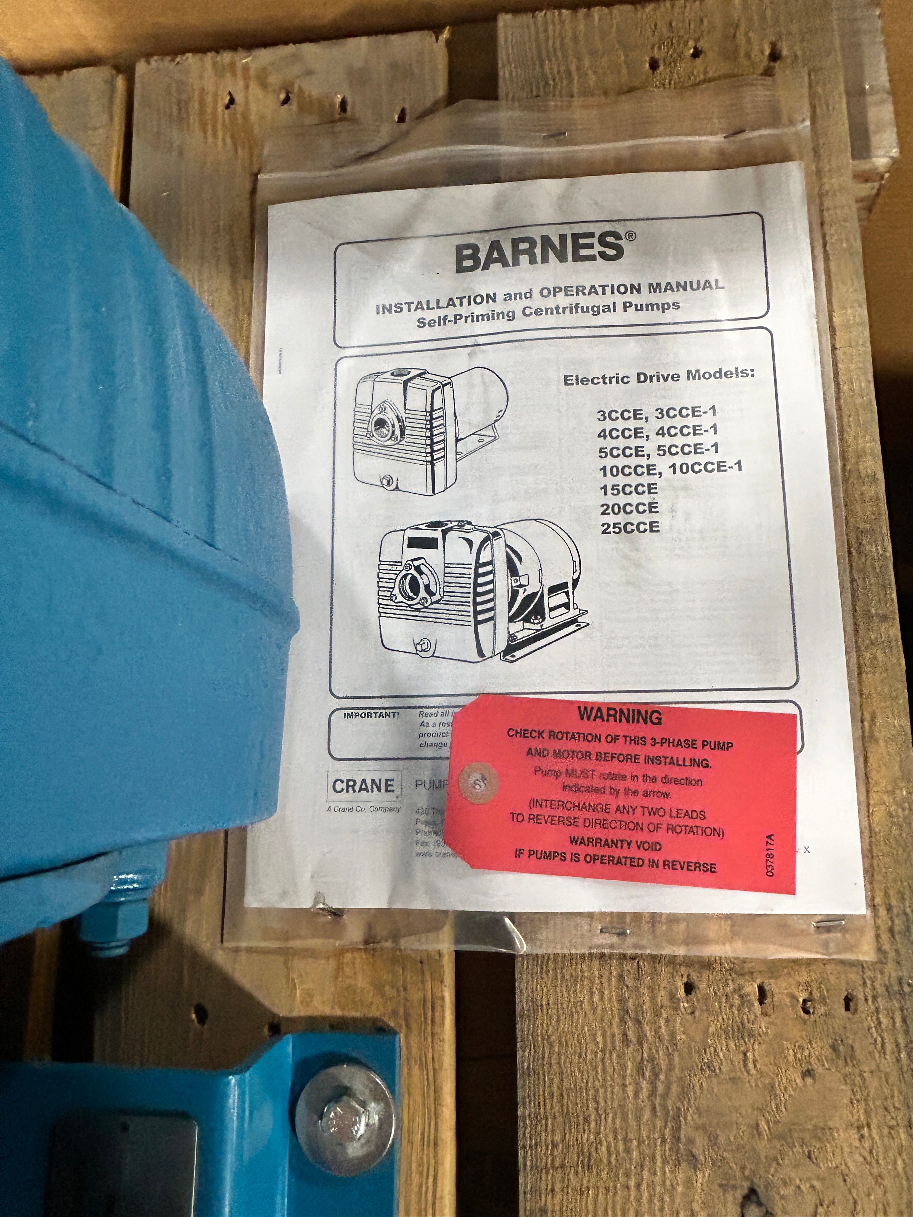 Crane Barnes 25CCE 15HP Centrifugal Pump US Motors 200-230/460V 3PH 028512 NOS