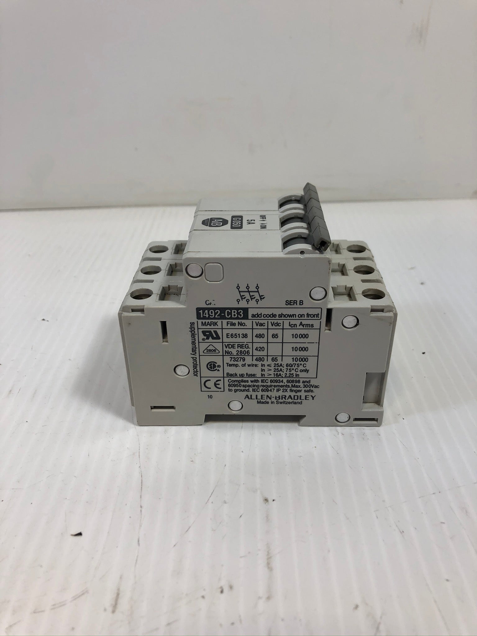 Allen-Bradley 1492-CB3 Series B G050 5A 3 Pole Circuit Breaker
