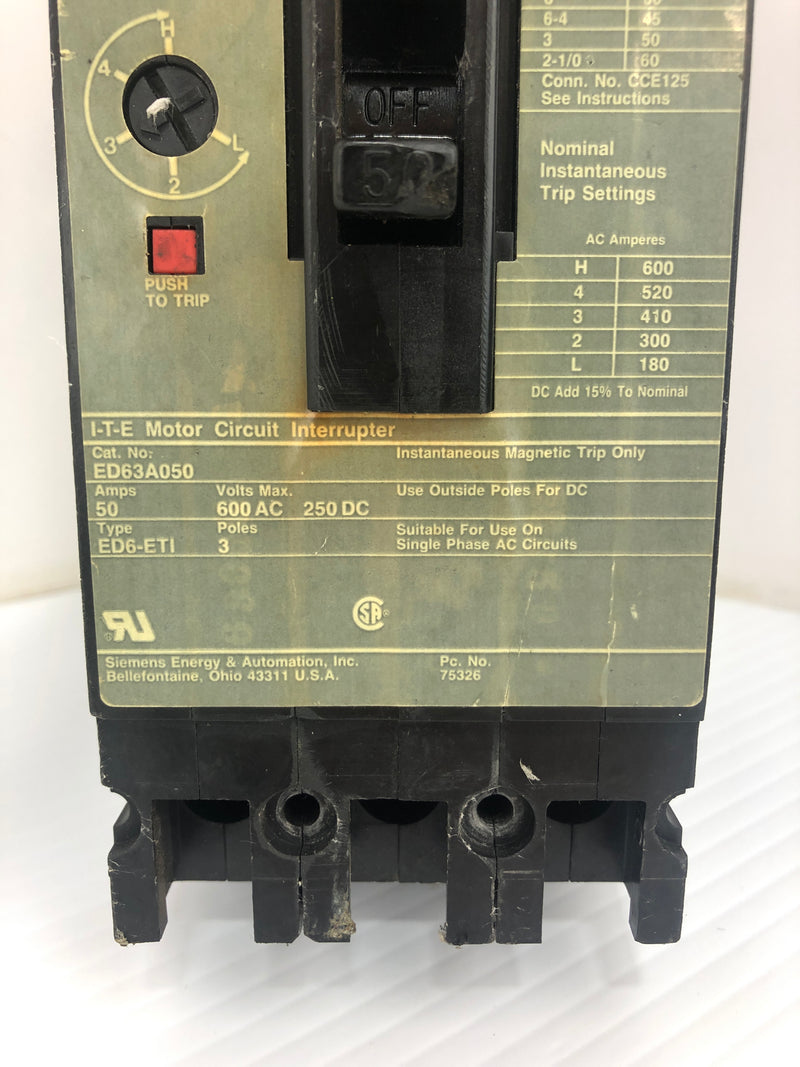 Siemens ITE ED63A050 Circuit Breaker Interrupter 50A