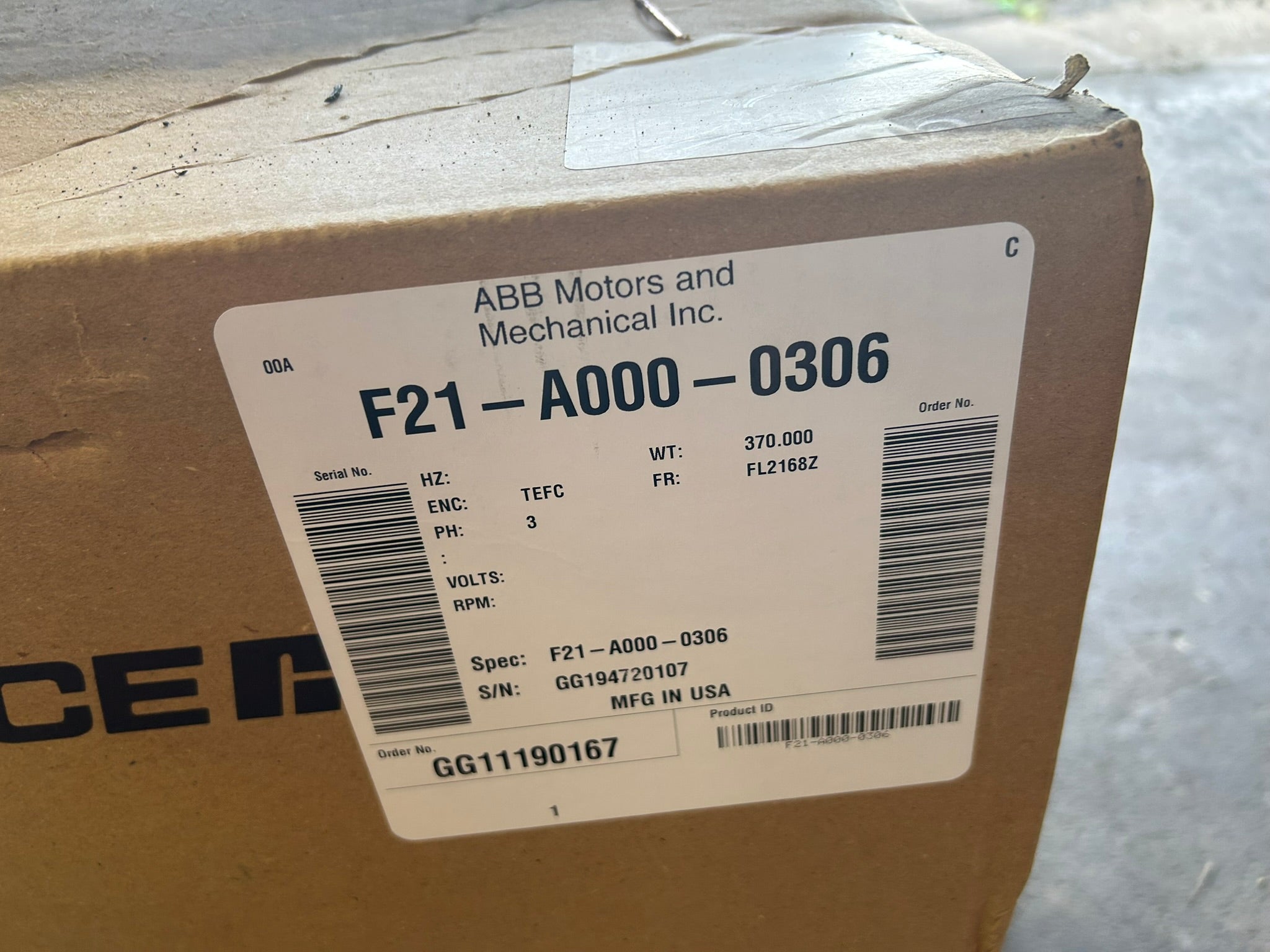 Baldor Reliance F21-A000-0306 AC Inverter Duty Motor 30HP 460V 3PH 1750RPM
