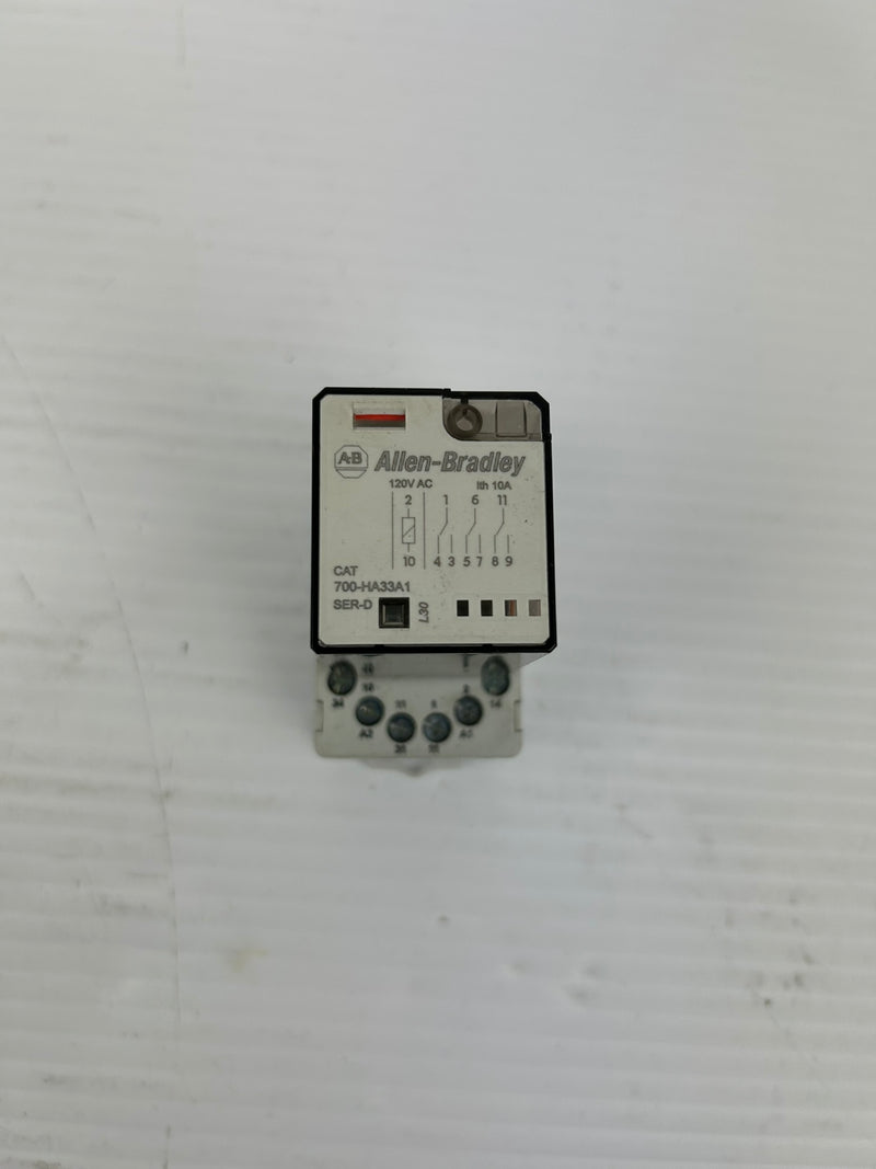 Allen Bradley 700-HA33A1 Relay Series D with Base 700-HN101 Ser. D - Lot of 4