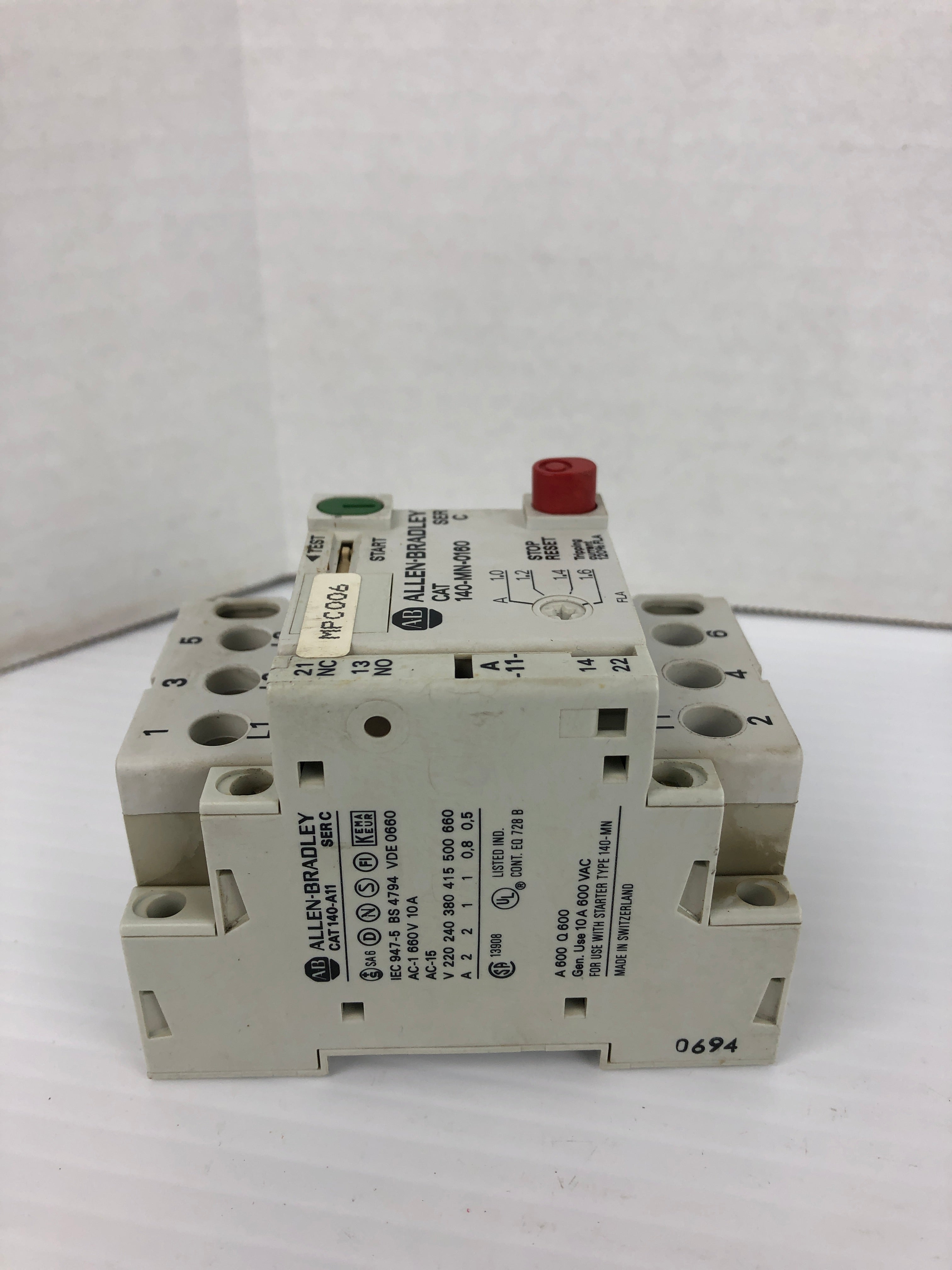 Allen Bradley 140-MN-0160 Manual Motor Starter Ser. C with 140-A11 Aux. Contact