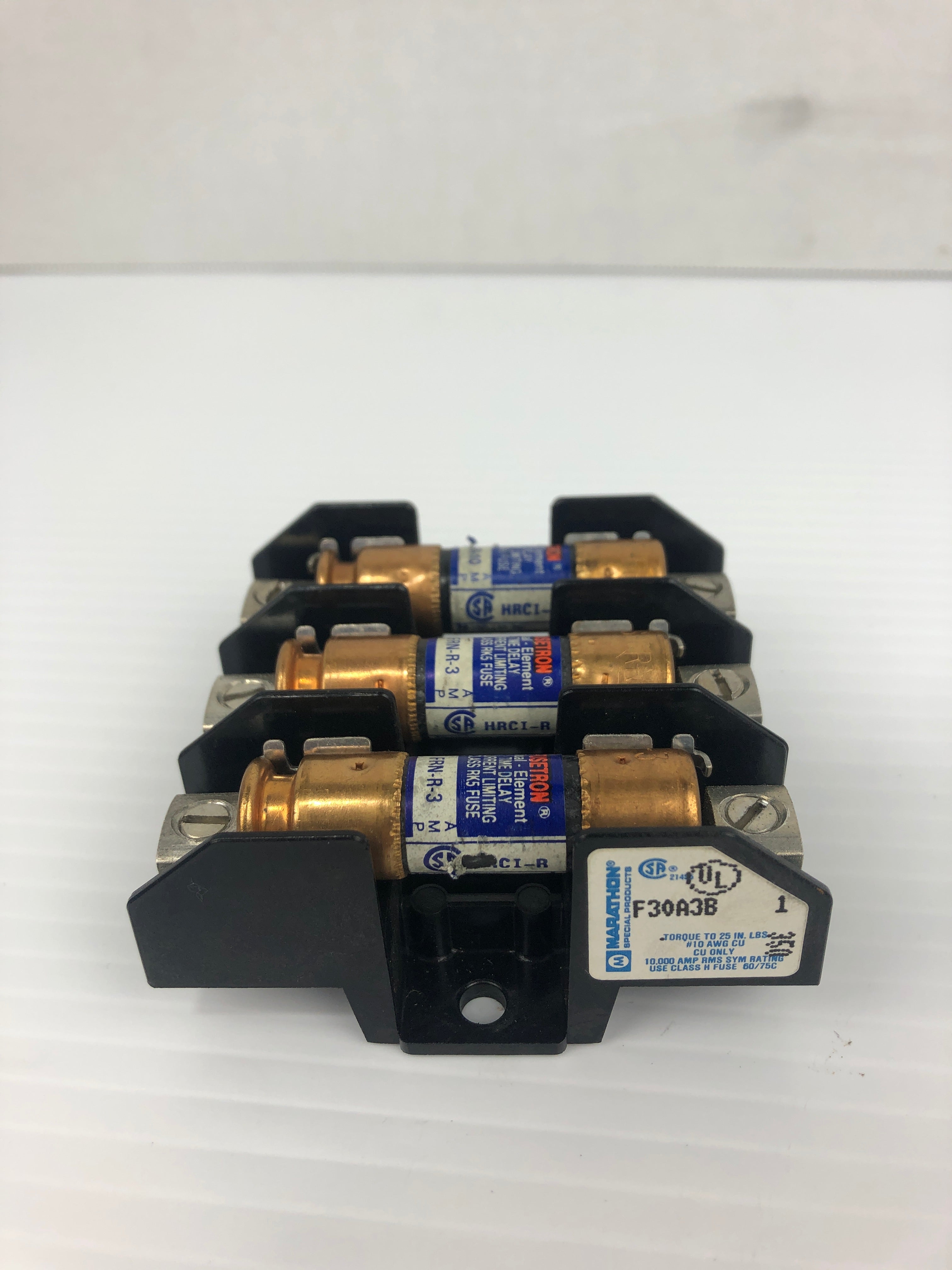 Marathon F30A3B Fuseholder with Fusetron FRN-R-3 Fuses FRN-R-10 250V 3A 10A