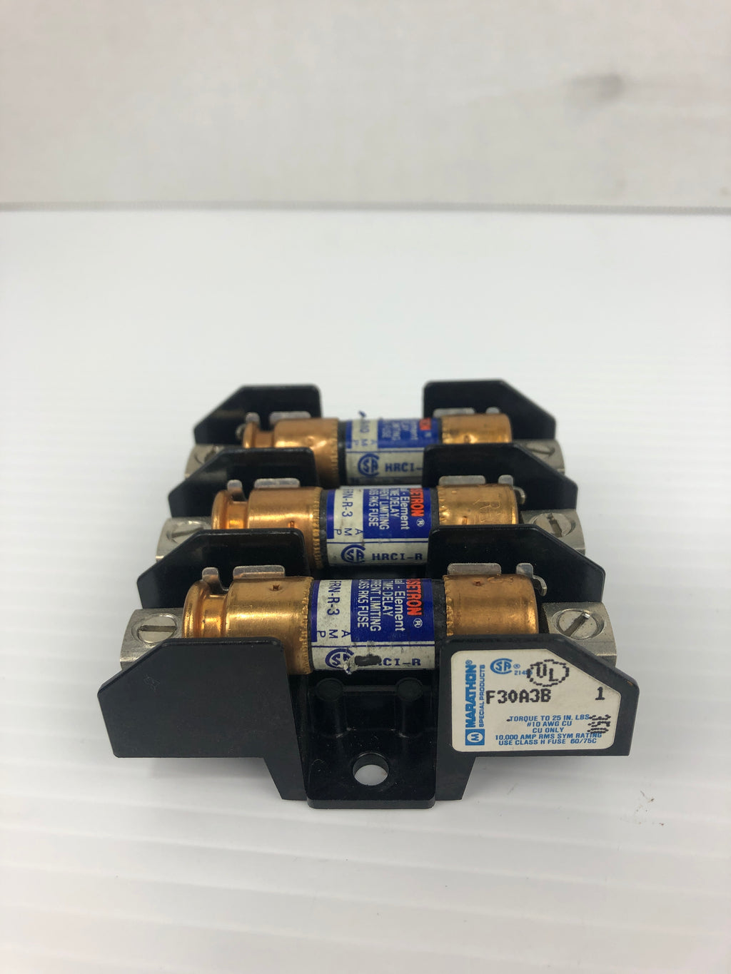 Marathon F30A3B Fuseholder with Fusetron FRN-R-3 Fuses FRN-R-10 250V 3A ...