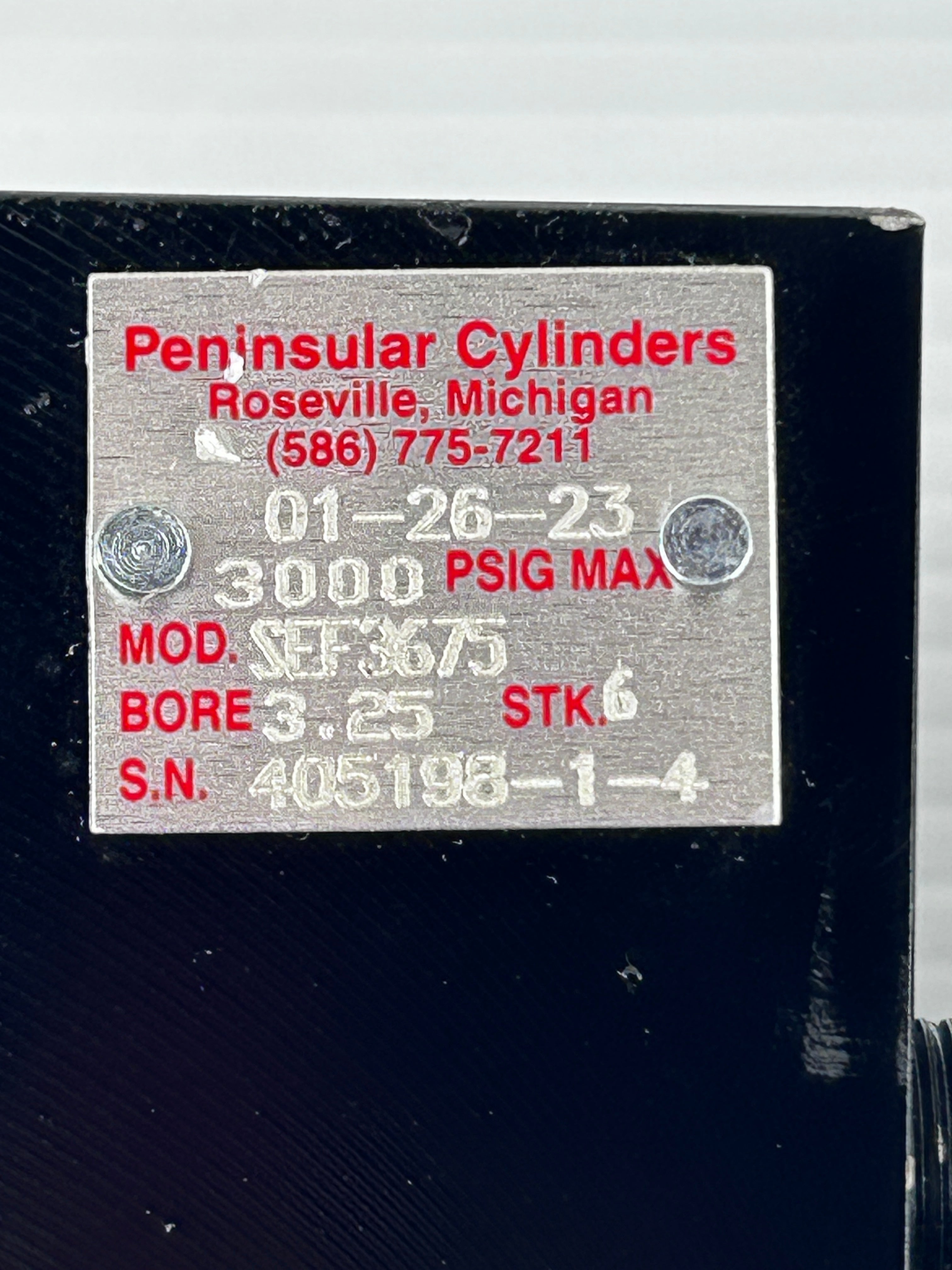 Peninsular Cylinders SEF3675 Hydraulic Cylinder 3.25 Bore 6 Stroke 3000 PSIG Max
