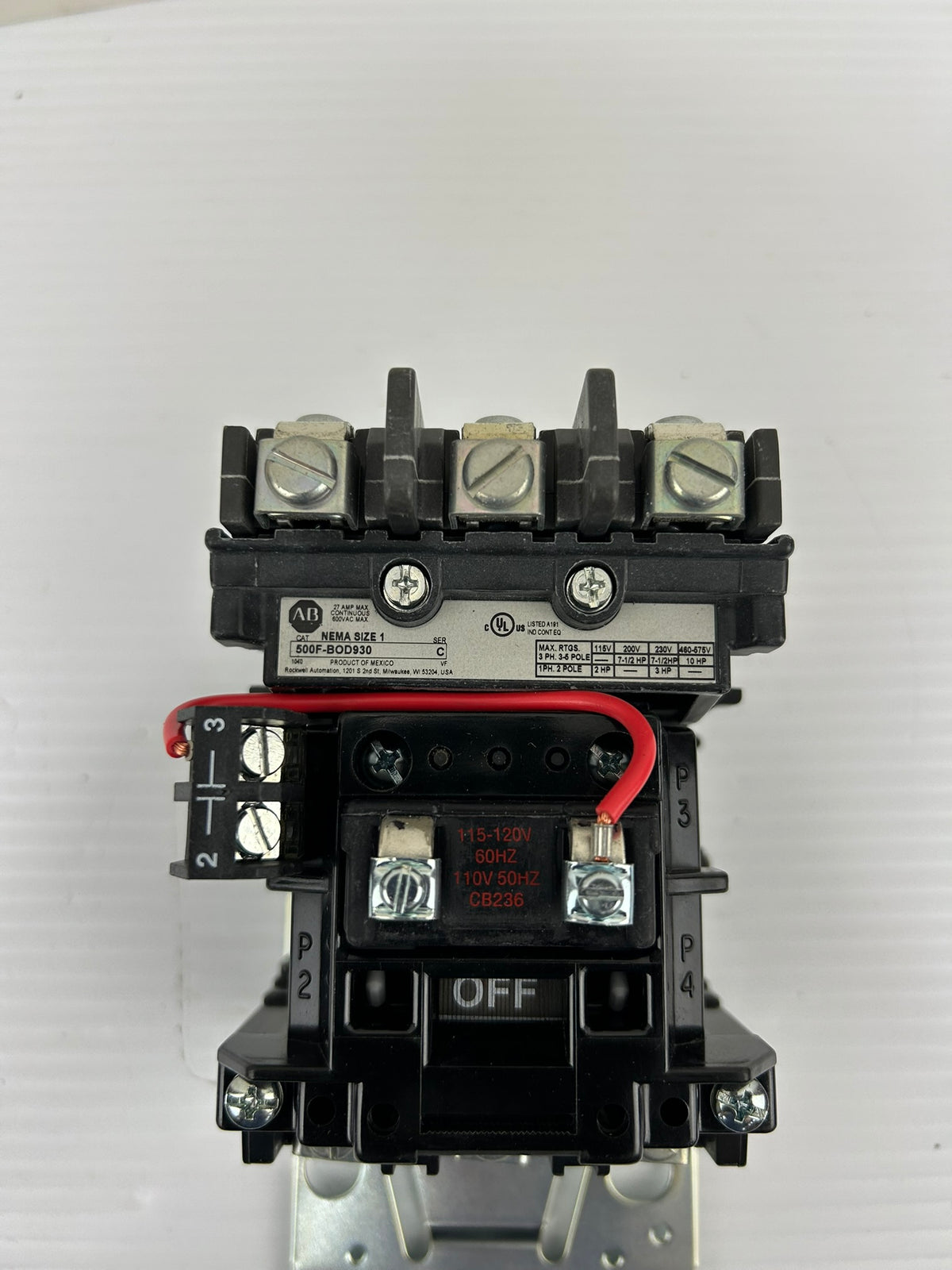 Allen-Bradley 500F-BOD930 Series C NEMA Size 1 3-Pole 120V Contactor 595-A