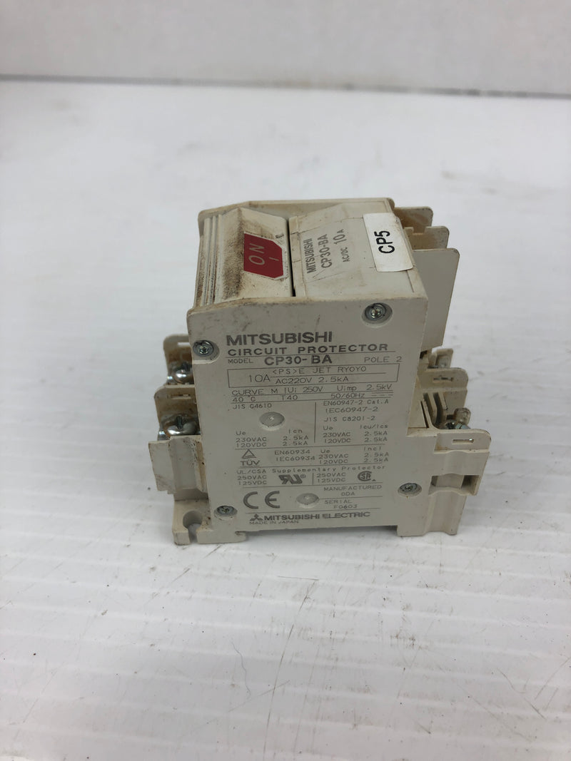 Mitsubishi CP30-BA Circuit Breaker Protector 250V 10A 2P 50/60Hz - No Covers