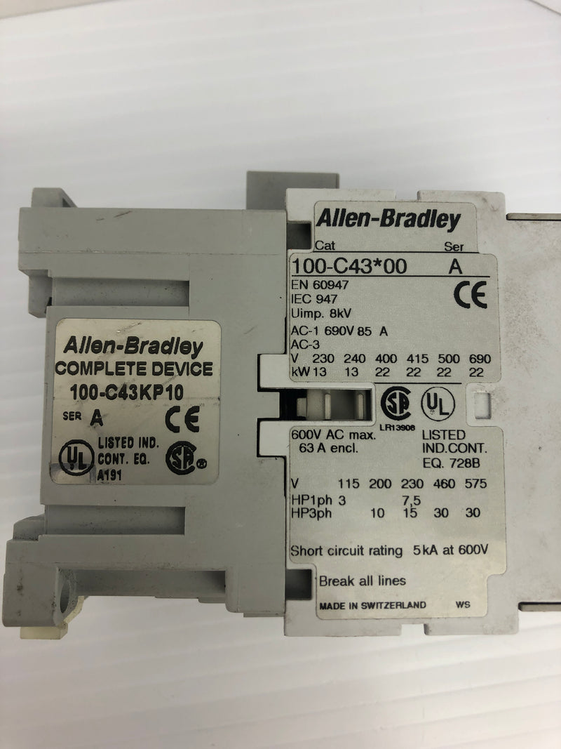 Allen-Bradley 100-C43*00 Contactor 100-C43KP10 Ser. A 690V 85A 3PH 8kV