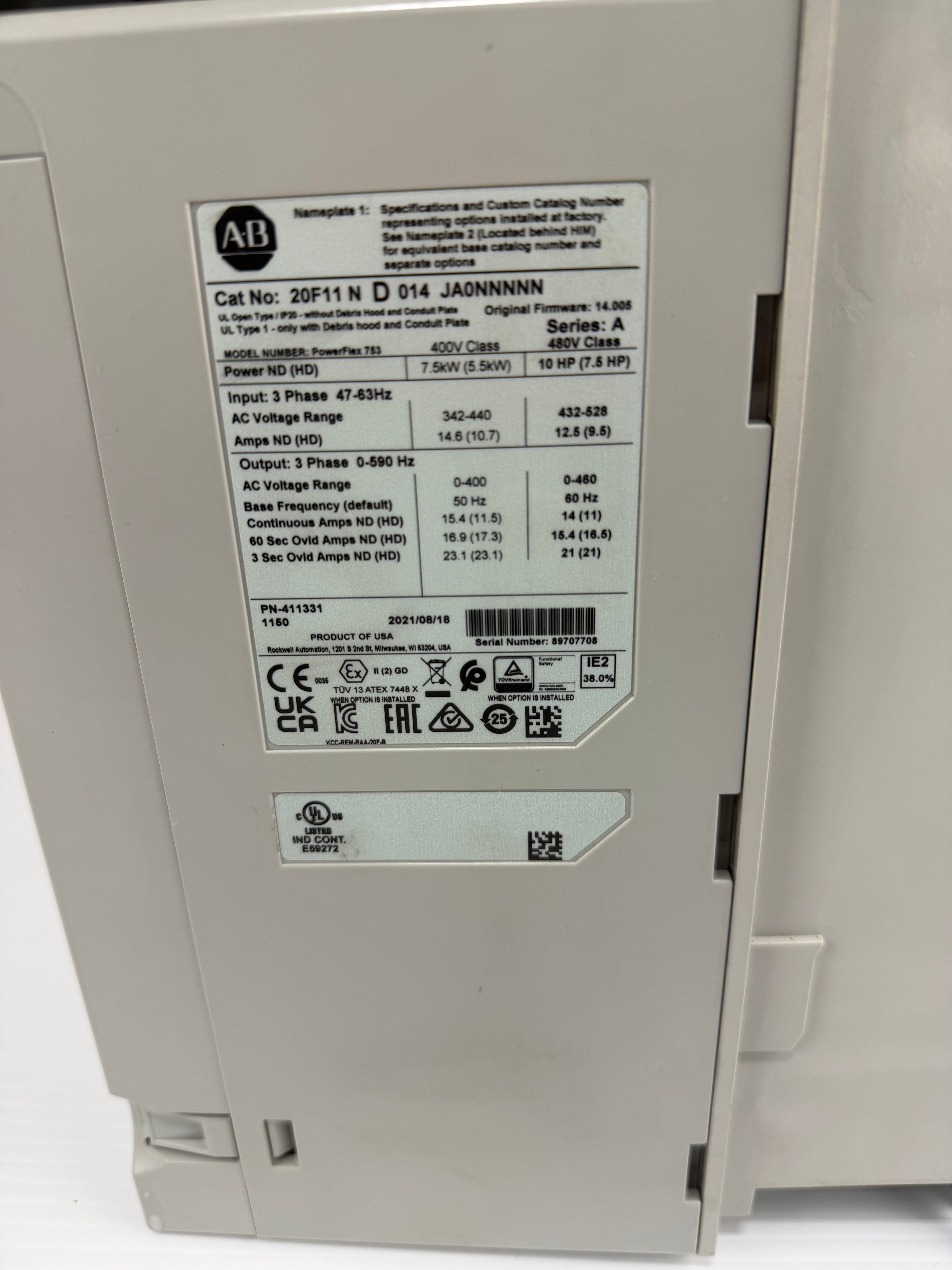 Allen Bradley PowerFlex 753 AC Drive 20F11ND014JA0NNNNN