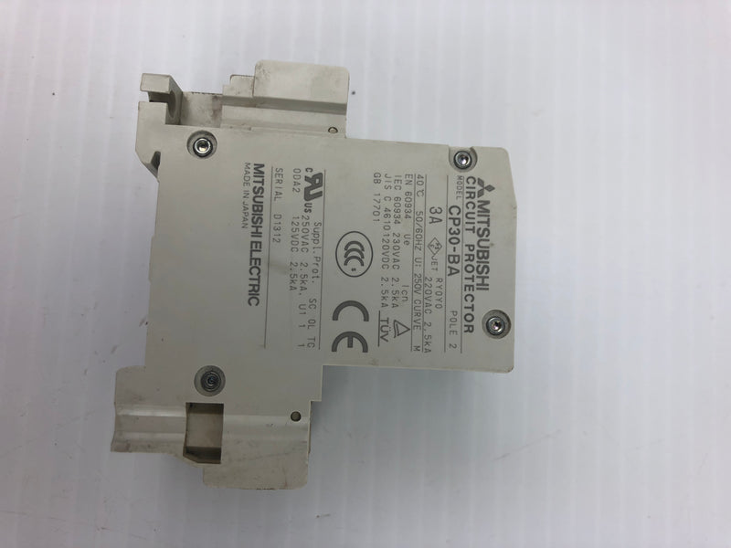 Mitsubishi Electric CP30-BA Circuit Protector 2 Pole 3A 220 VAC 2.5kA 50/60 Hz