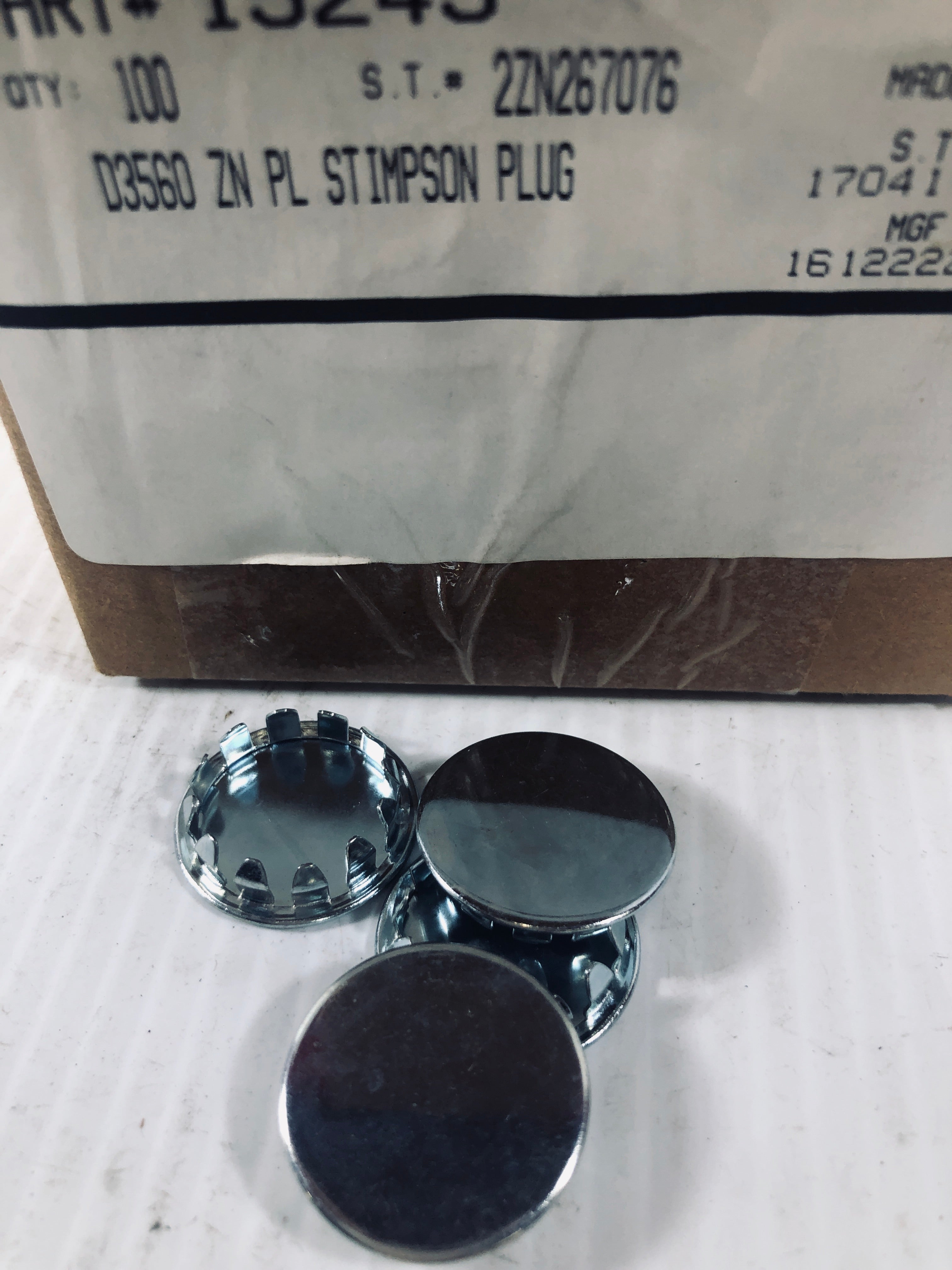 15245 Hole Plug Stimpson ZN PL D3560 - Box of 100