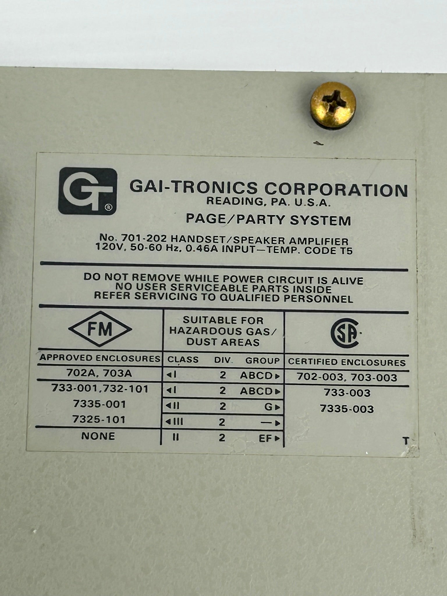 GAI-Tronics 701-202 Handset Speaker Amplifier Page Party System