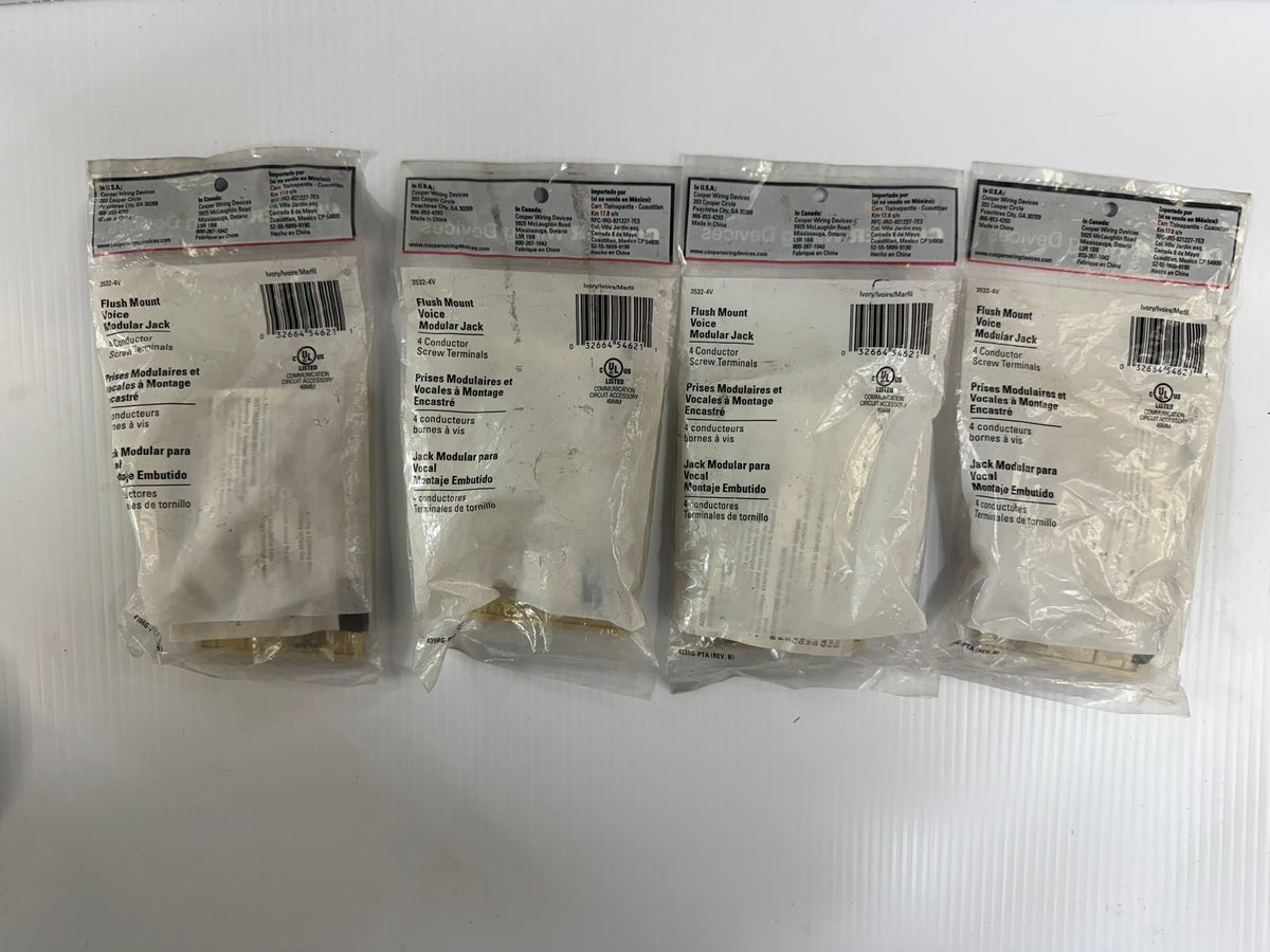 Cooper Wiring Flush Mount Voice Modular Jack 3532-4V - Lot of 4