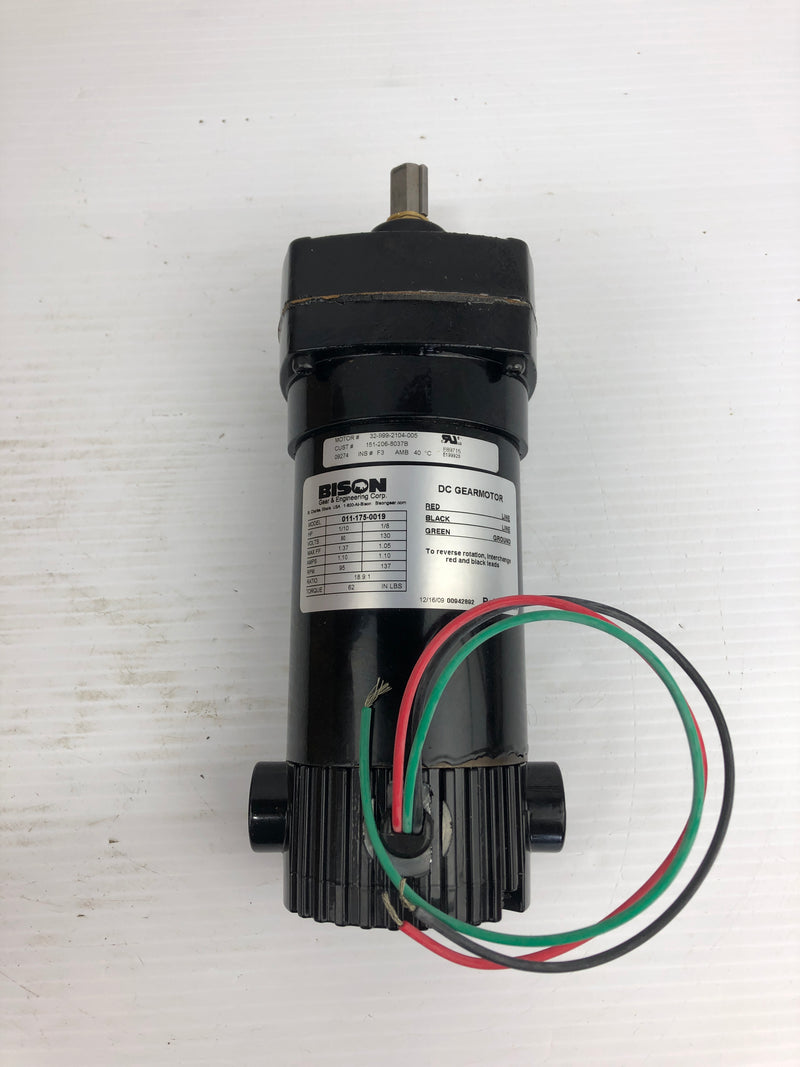 Bison 011-175-0019 Gear Motor 1/10-1/8 HP 90-130V 1.10A 18.9:1 Ratio