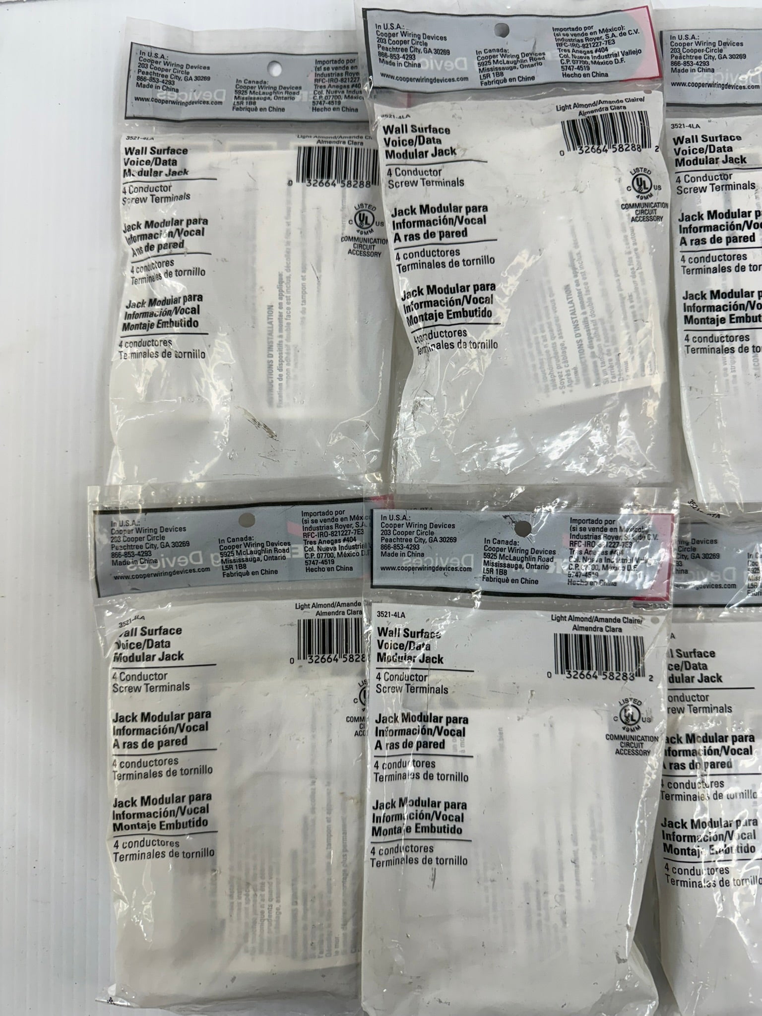 Cooper Wiring Wall Surface Voice/Data Modular Jack 3521-4LA Lot of 10