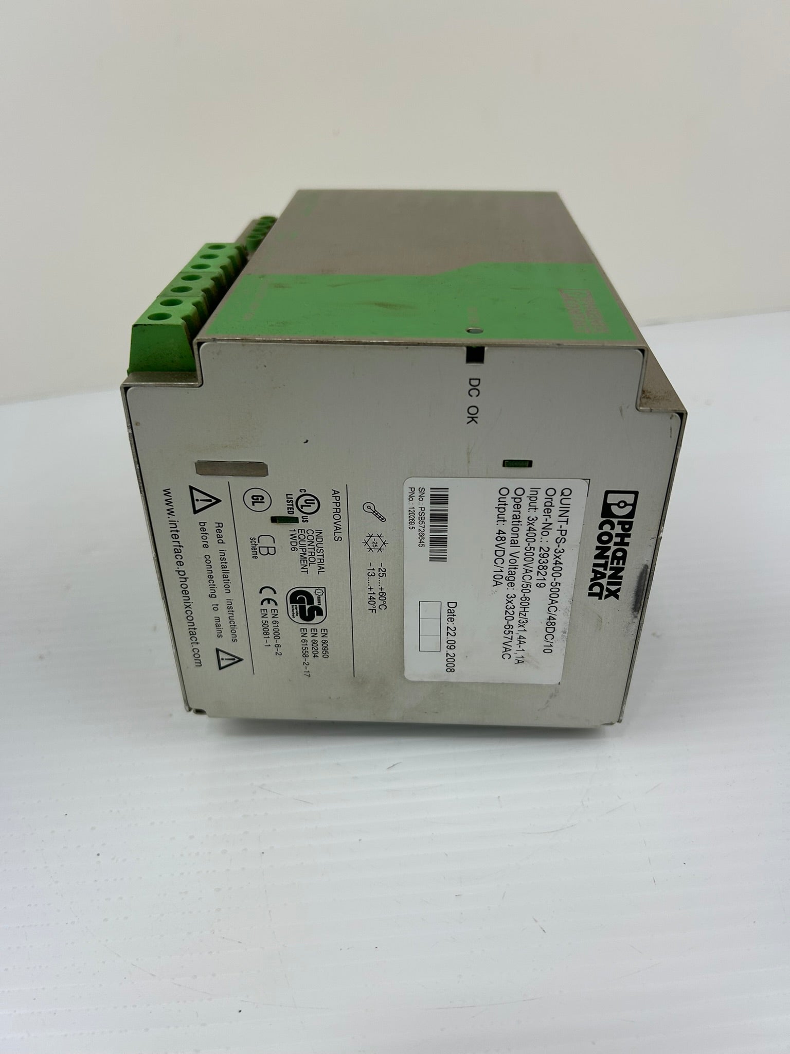 Phoenix Contact 2938219 Power Supply QUINT-PS-3x400-500AC/48DC/10