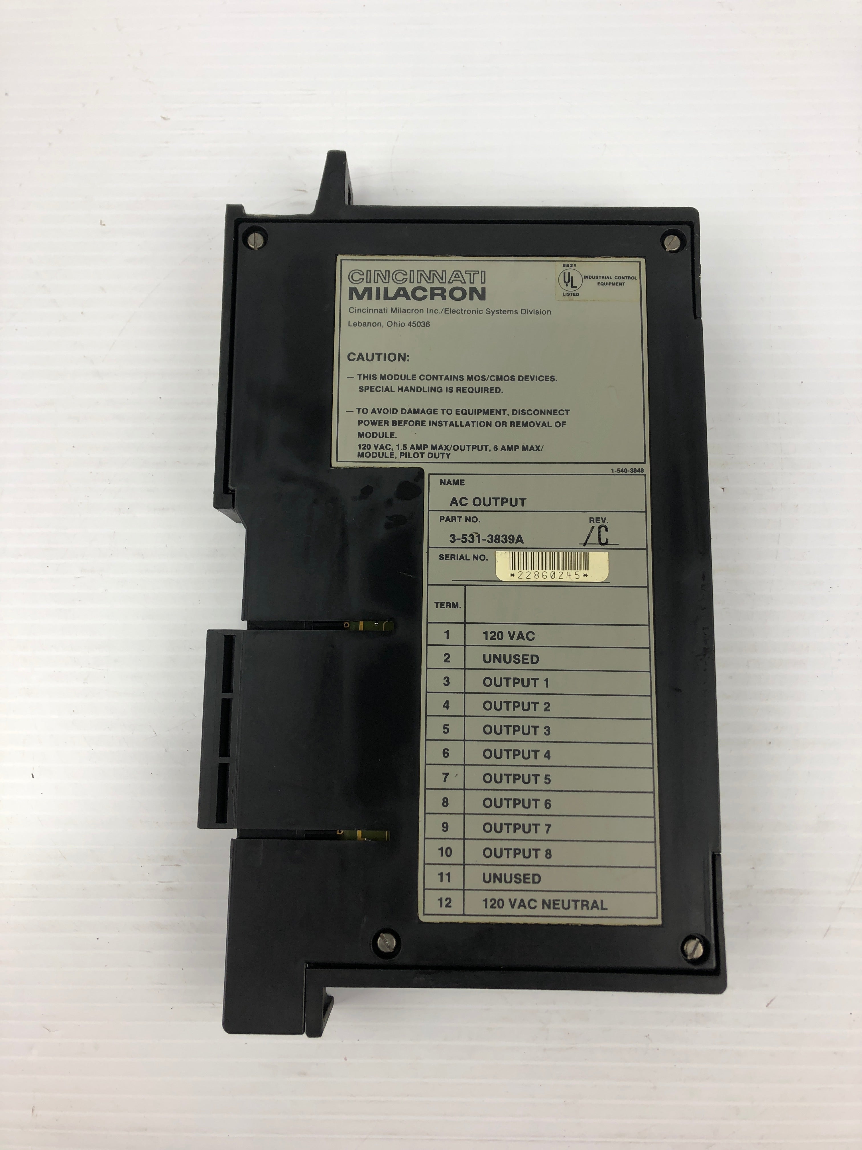 Cincinnati Milacron 3-531-3839A AC Output PLC Module Rev. C