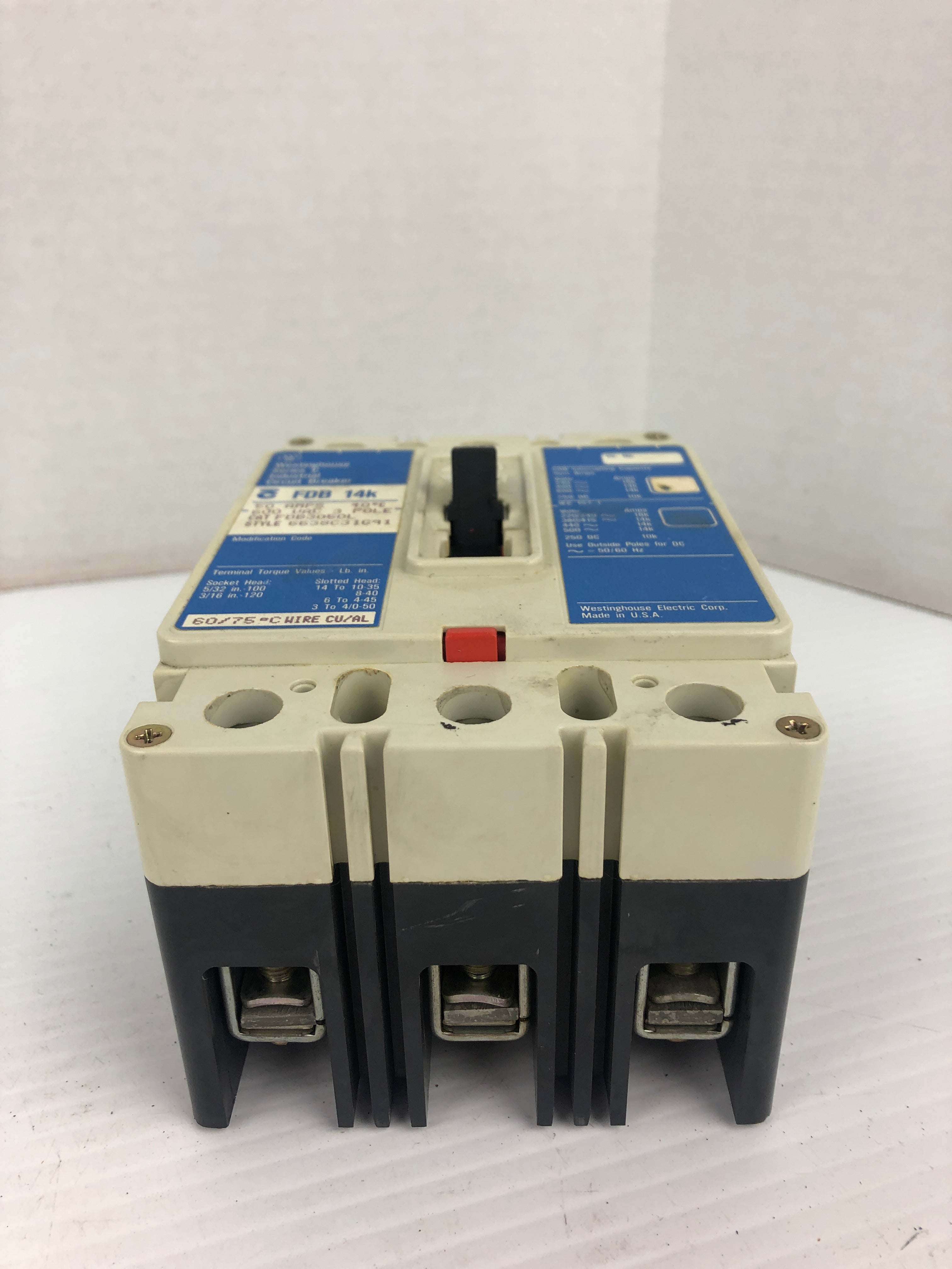 Westinghouse FDB 14K Industrial Circuit Breaker Series C 50A 600VAC 3P FDB3050L