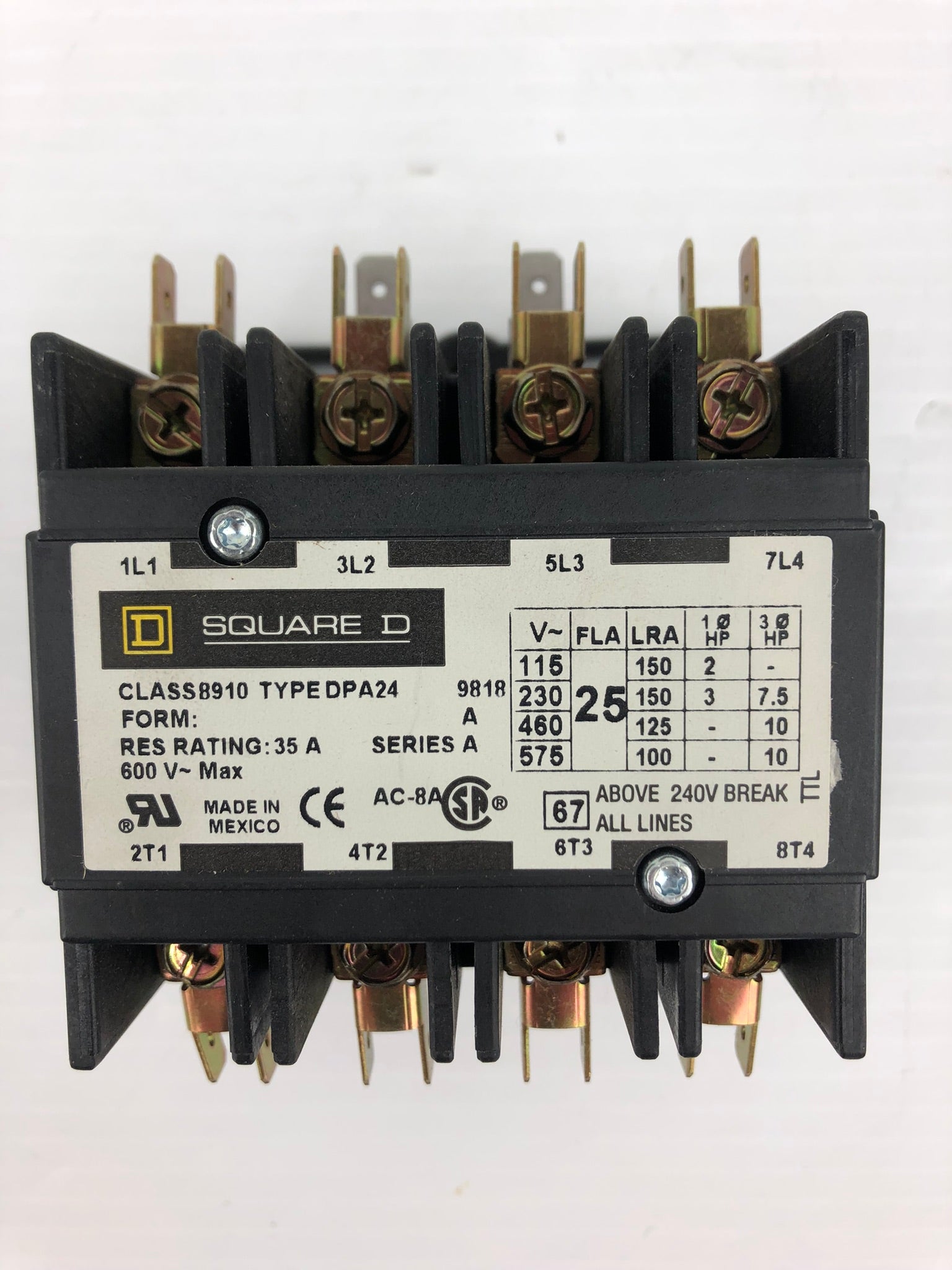 Square D 8910DPA24V02 Contactor Open Type 25A 600V 4 Pole Series A