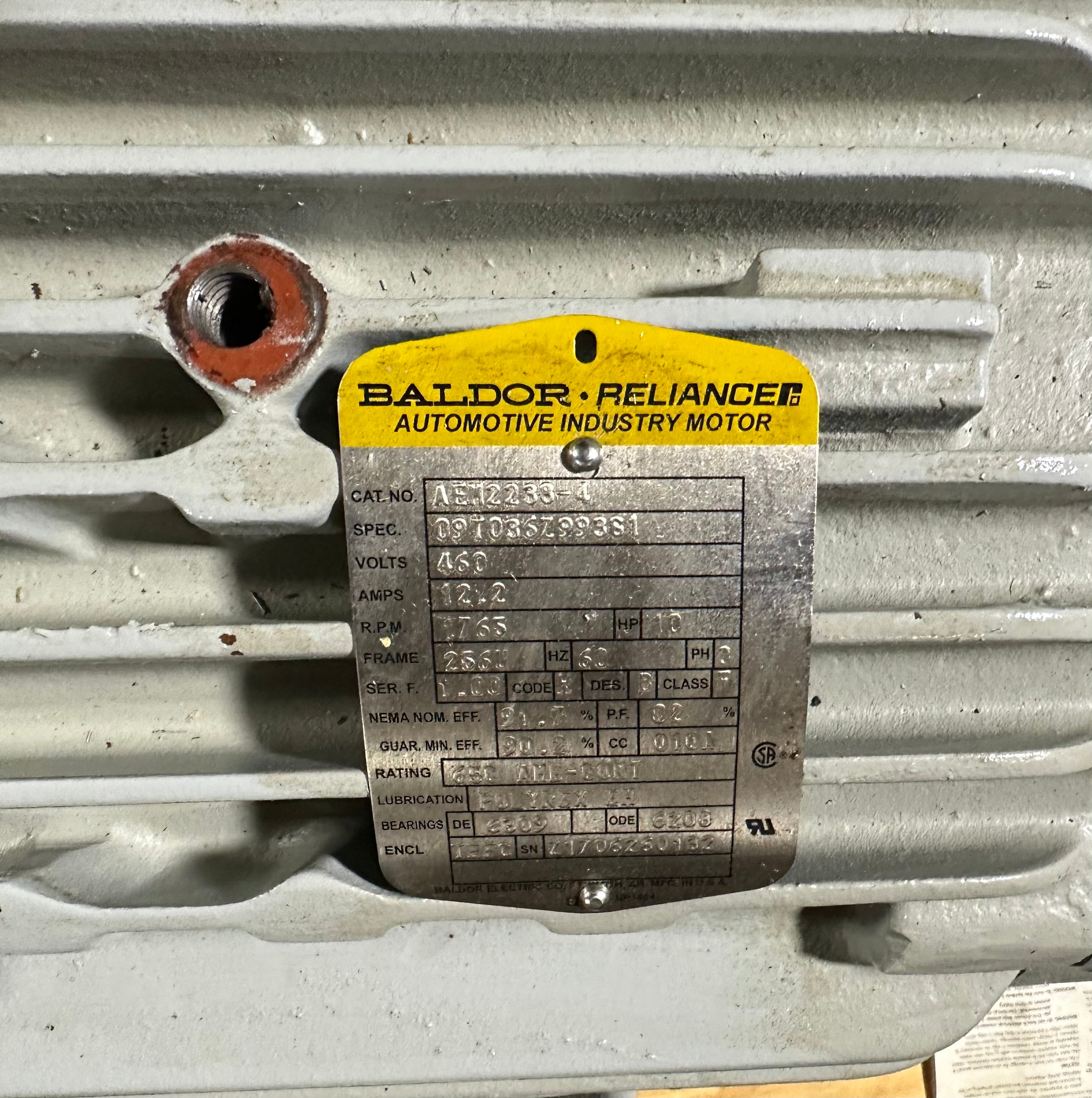 Baldor AEM2233-4 AC Motor 10 HP 1765 RPM 460 Volts 12.2 Amps 256U Frame
