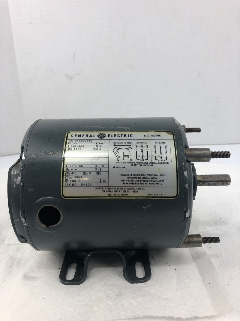 General Electric 5K33GG440 AC Motor 1/4 HP 1725 RPM 3PH