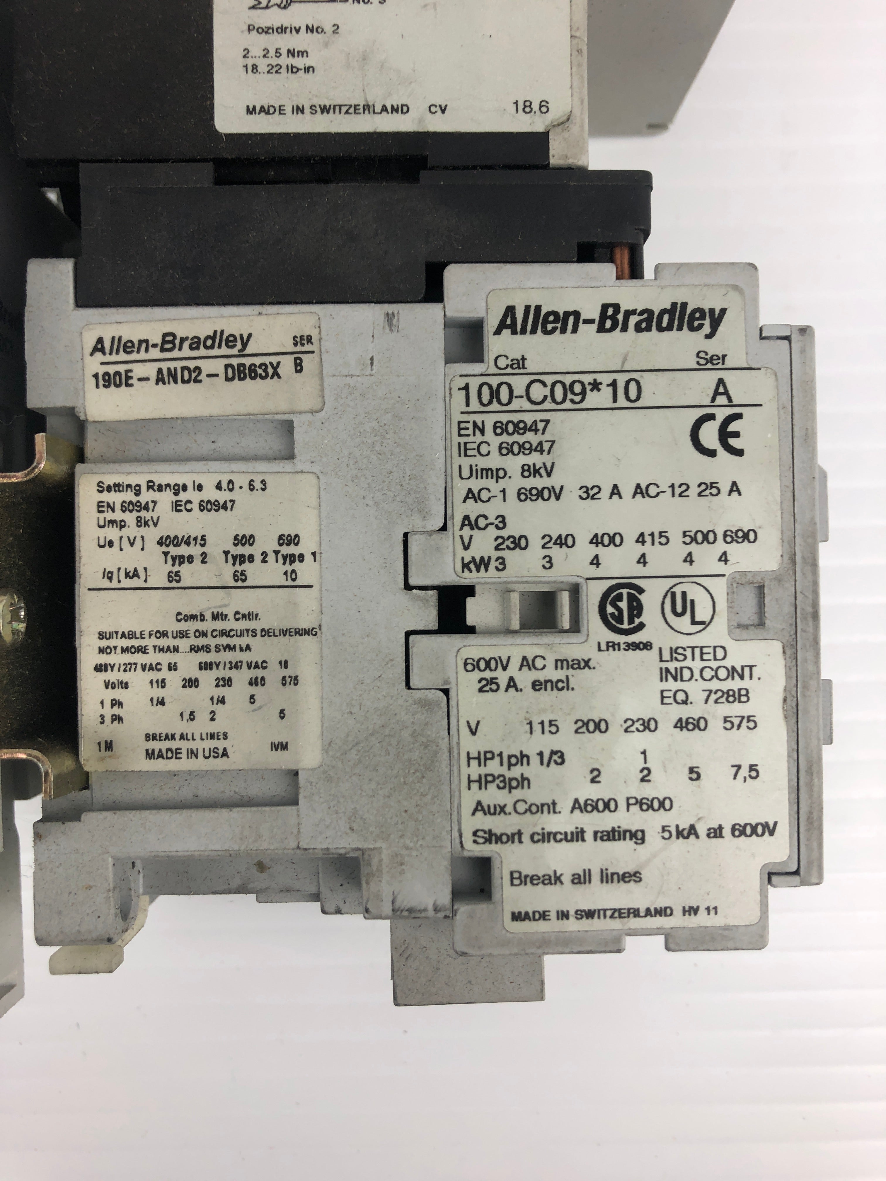 Allen Bradley 140M-D8E-B63 Contactor Series B 100-C09*10 Contactor Series A