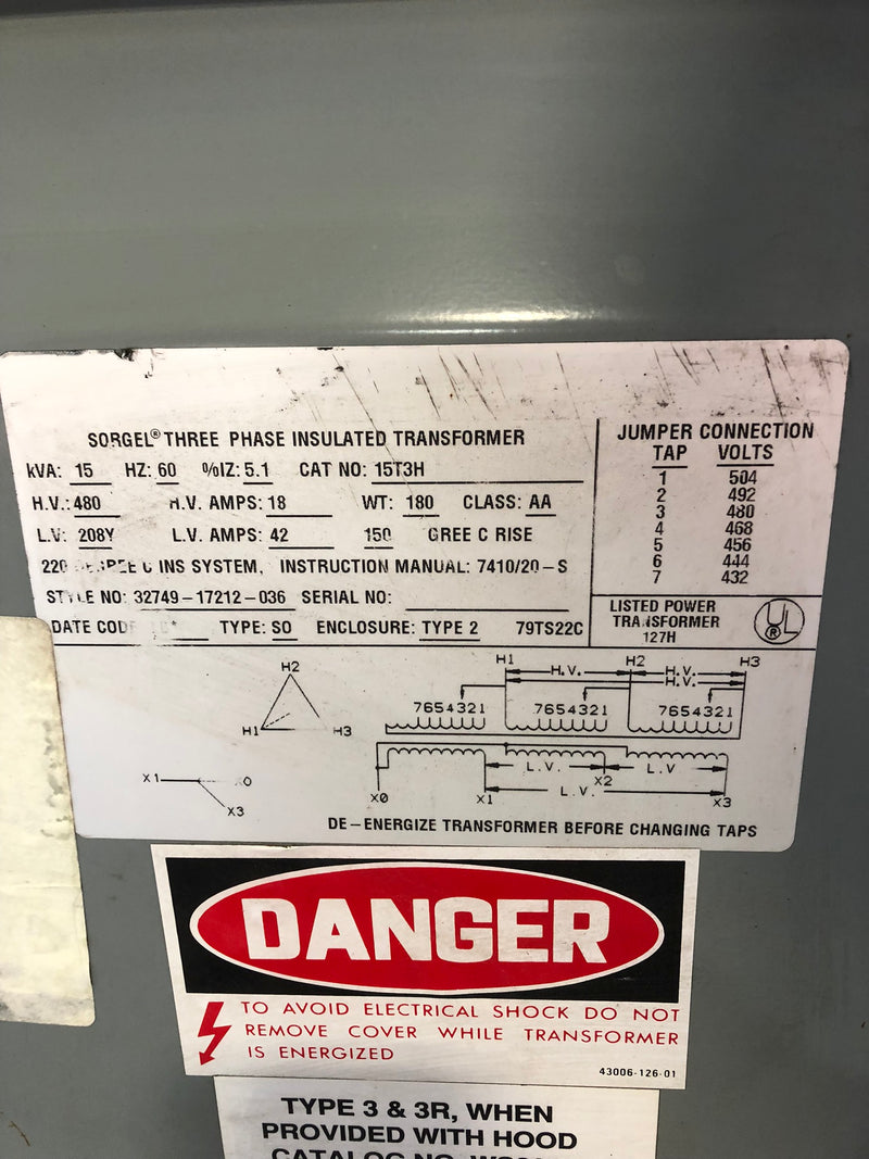 Sorgel 15T3H Three Phase Insulated Transformer 15kVA 32749-17212-036 Type 2