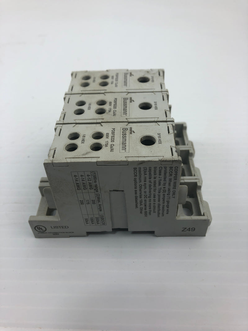 Bussmann PDBFS220 Power Distribution Block CU/AL 600V 175A - Lot of 3