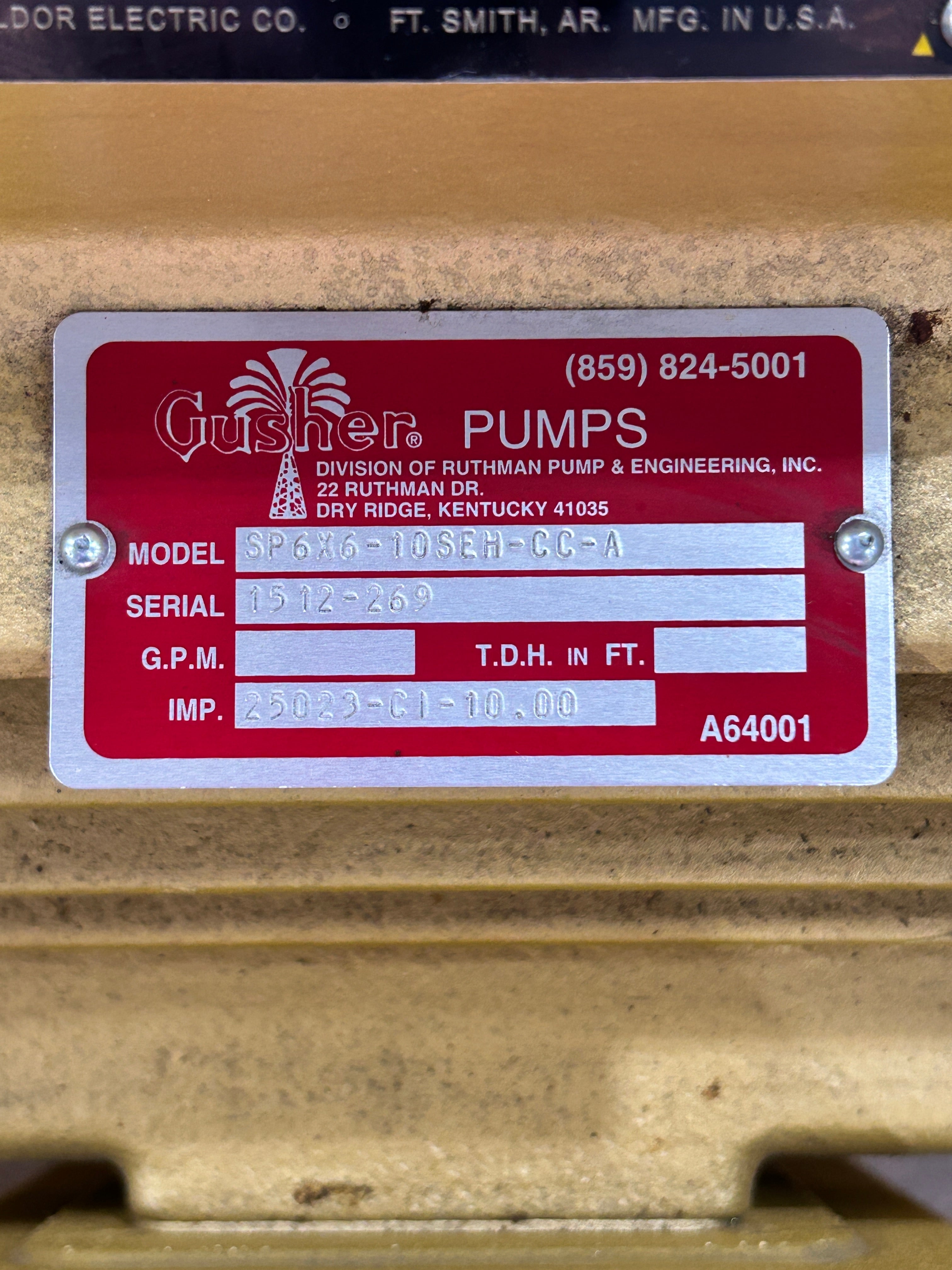 Gusher SP6X6-10SEH-CC-A 6x6 Centrifugal Pump Baldor EJPM4110T 40HP 3PH 230/460V