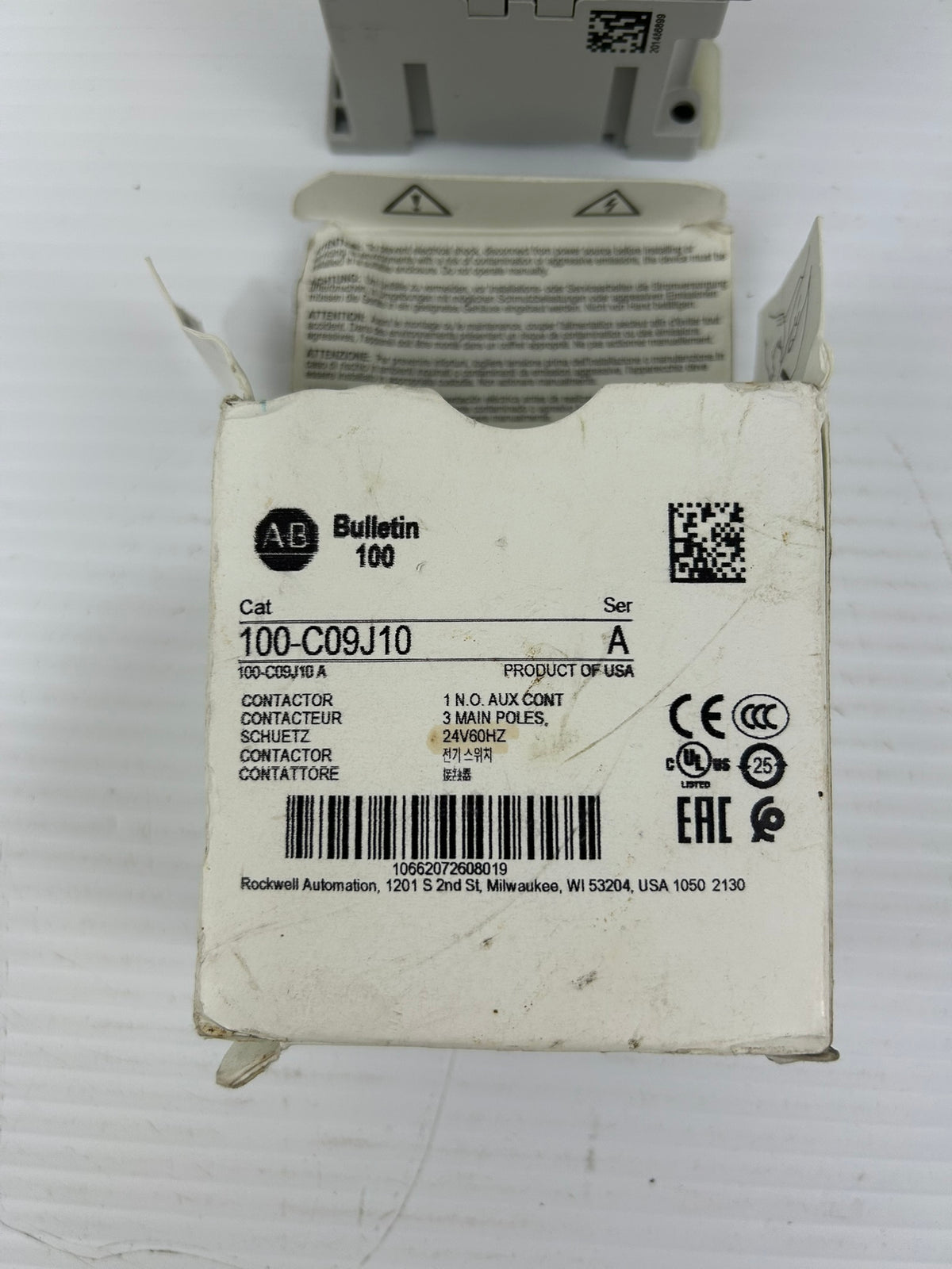 Allen-Bradley 100-C09J10 Series A Contactor 24V 60Hz 3 Pole 9A 1NO Bulletin 100