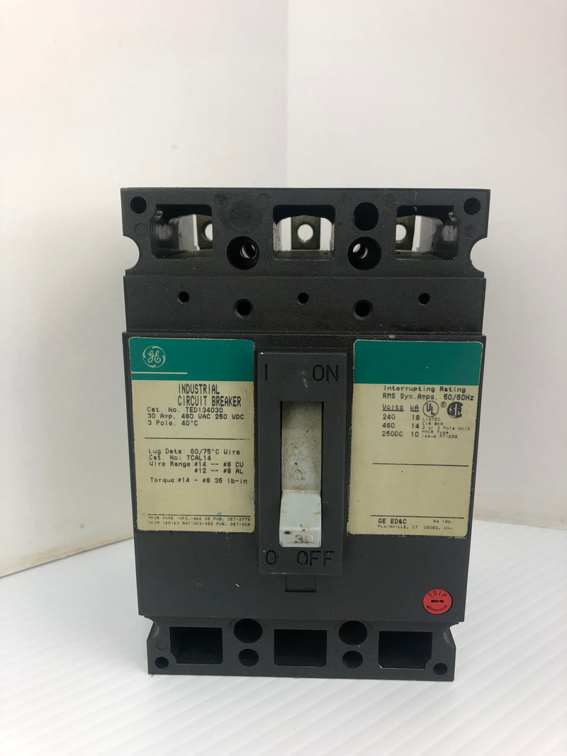 General Electric TED134030 Industrial Circuit Breaker 30A 3P 50/60Hz