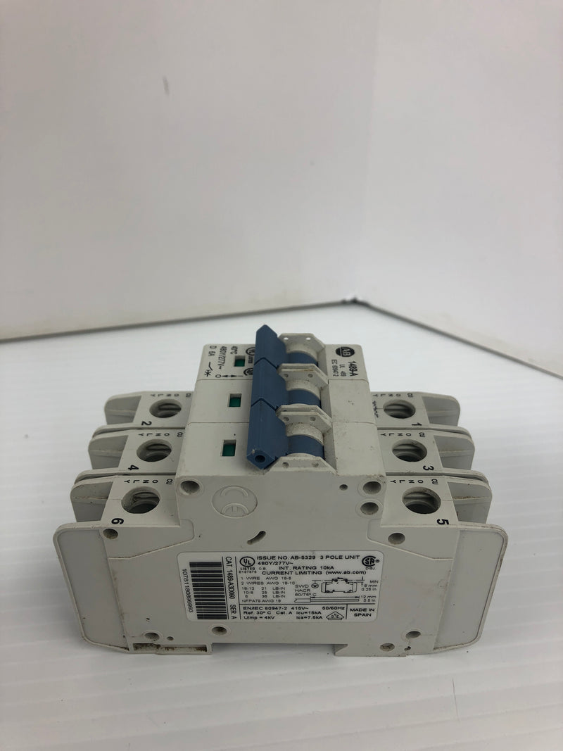 Allen-Bradley 1489-A3D060 Circuit Breaker Ser. A 415V 6A 3P 50/60Hz - Lot of 2