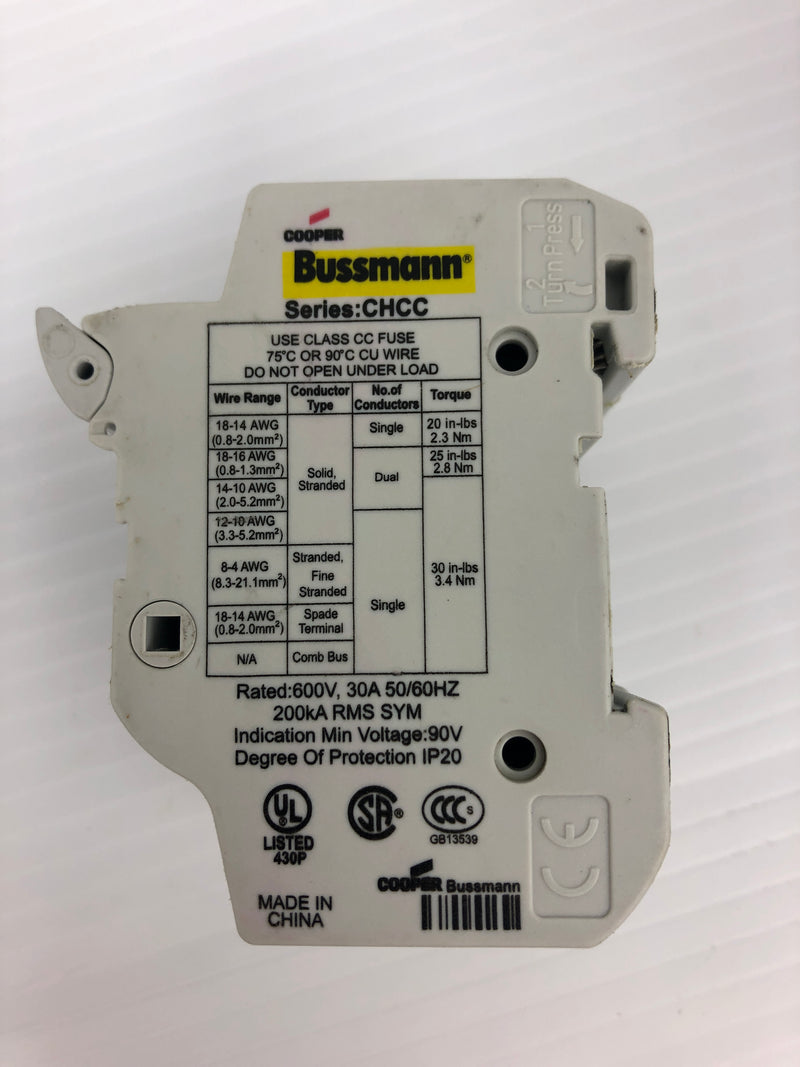 Cooper Bussmann CHCC Fuse Holder 600V 30A 3P 200kA 50/60Hz