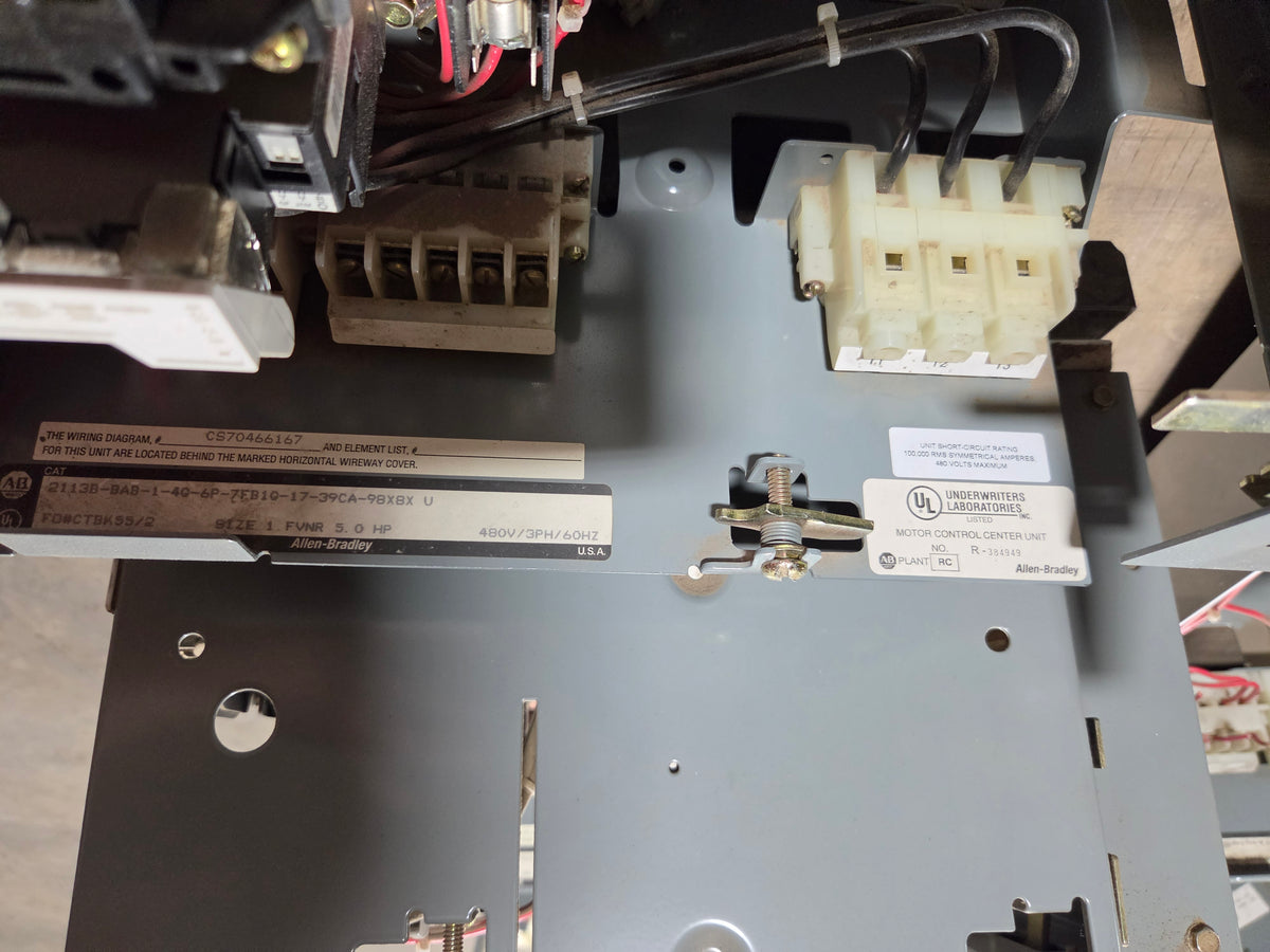 Allen-Bradley MCC Bucket 2113B Size 1 FVNR 5.0HP 3PH 480V 15A Breaker - No Door