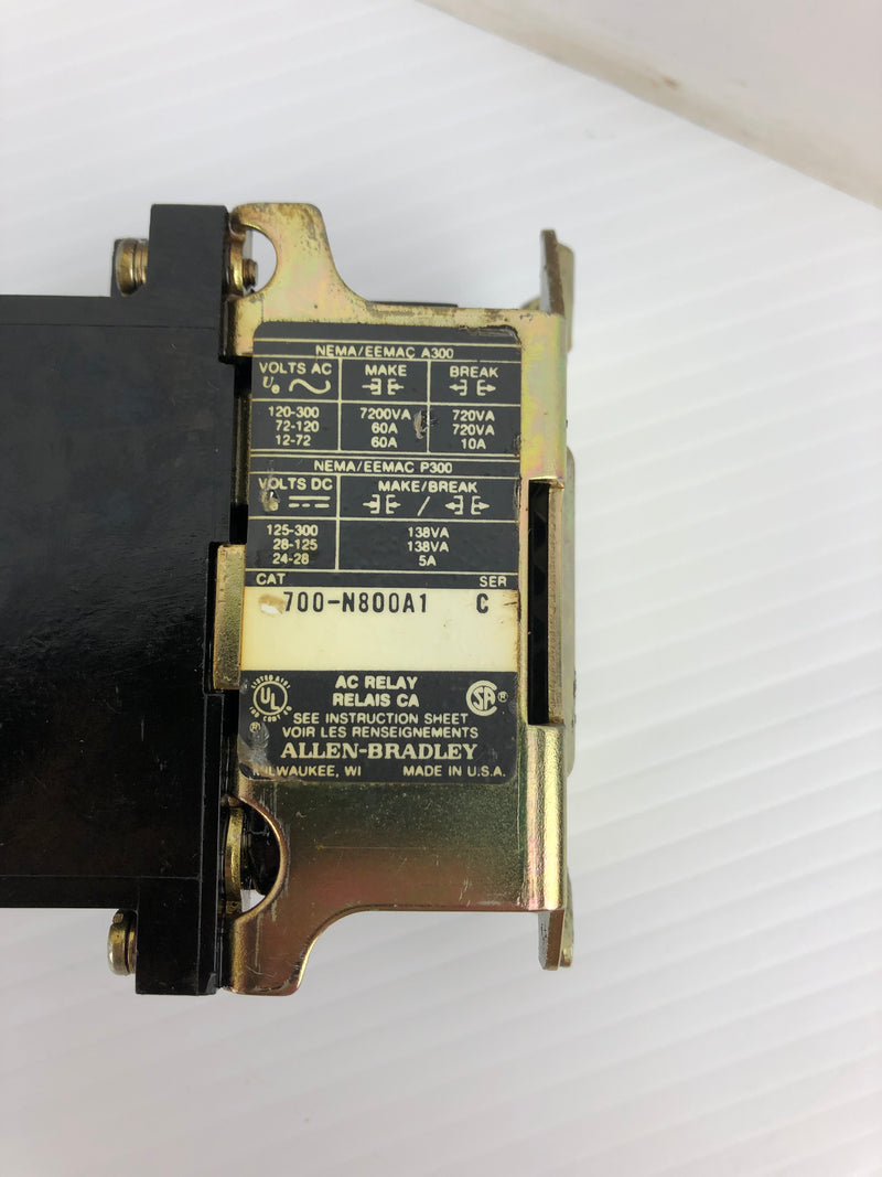 Allen-Bradley 700-N800A1 AC Relay Type: N Ser. C 120-300V 60A