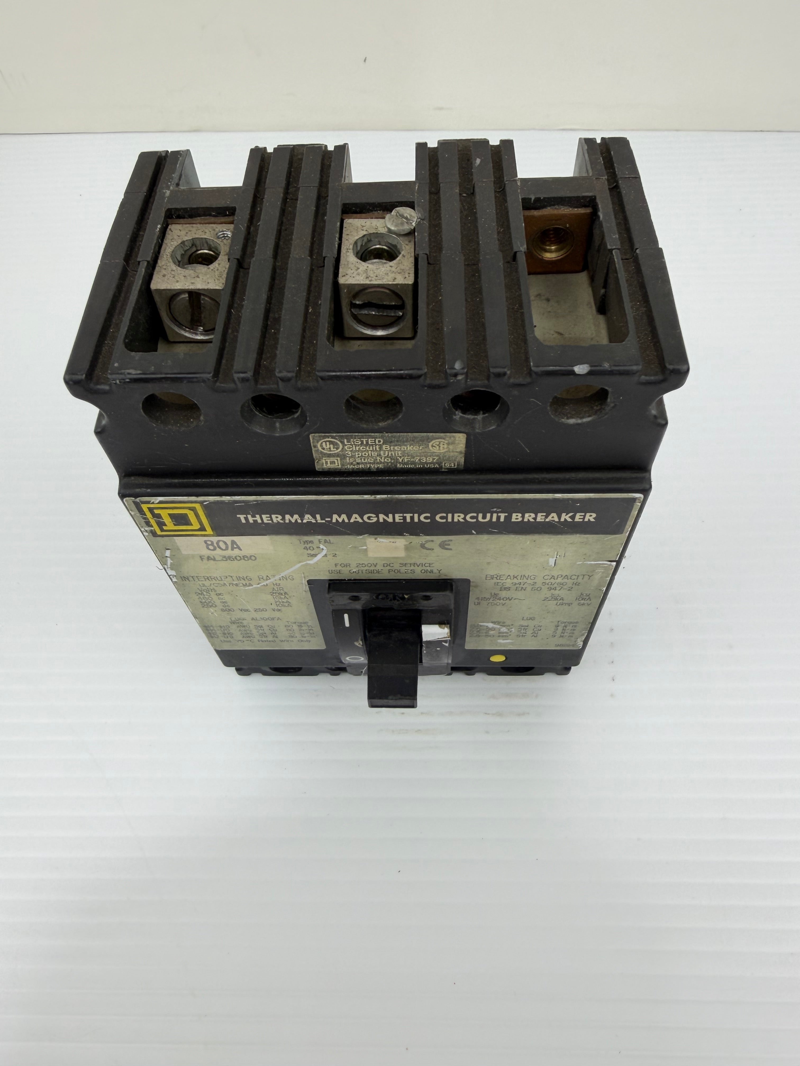 Square D Circuit Breaker FAL36080 80 Amp 600 VAC 250 VDC 240/480 V