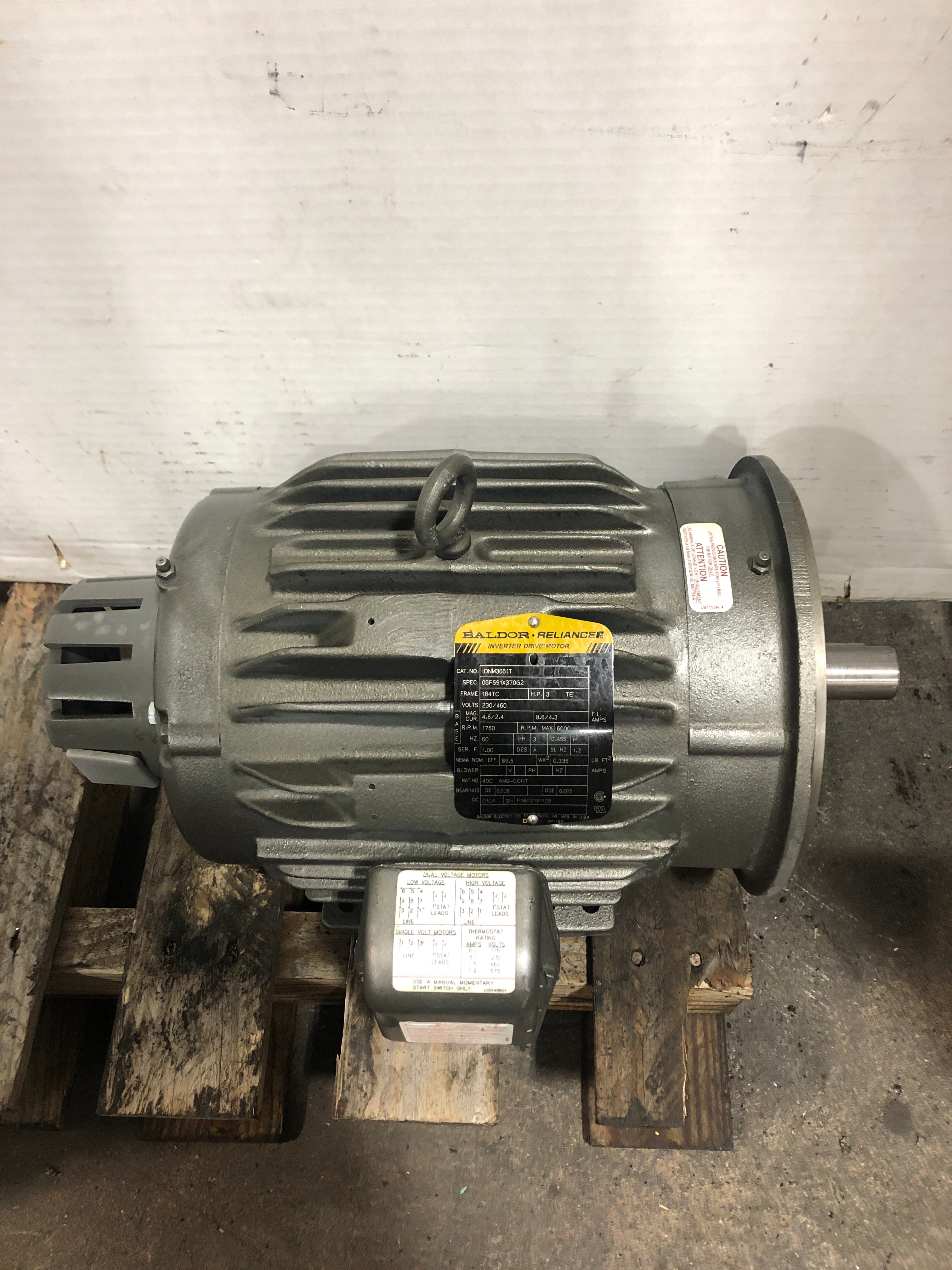 Baldor Reliance IDNM3661T Inverted Drive Motor 3 HP 1760 RPM 184TC