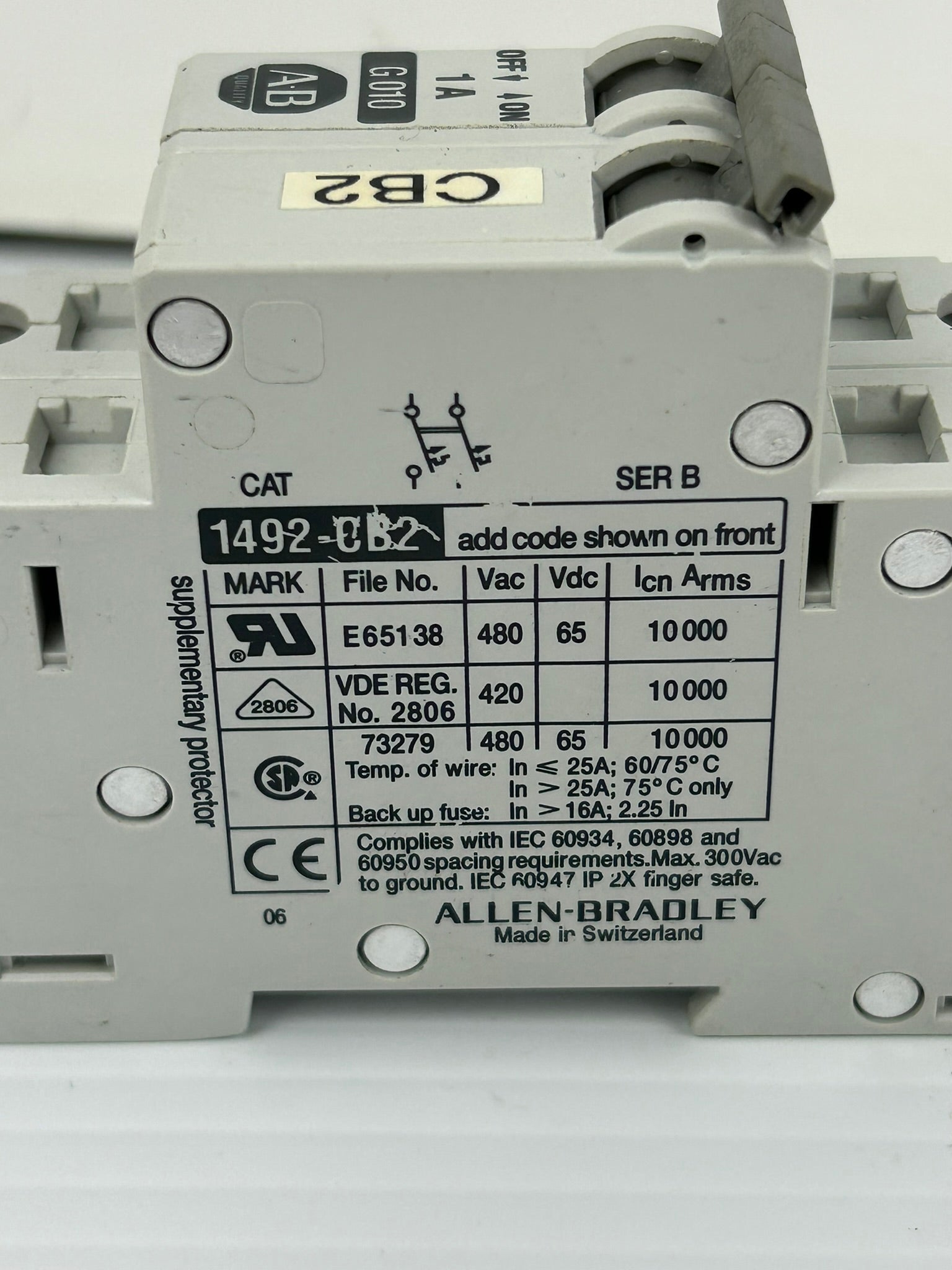 Allen-Bradley 1492-CB2 Circuit Breaker G010 Series B 1A 2P - Lot of 2