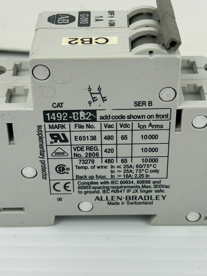 Allen-Bradley 1492-CB2 Circuit Breaker G010 Series B 480VAC 1A 2P - Lot of 2