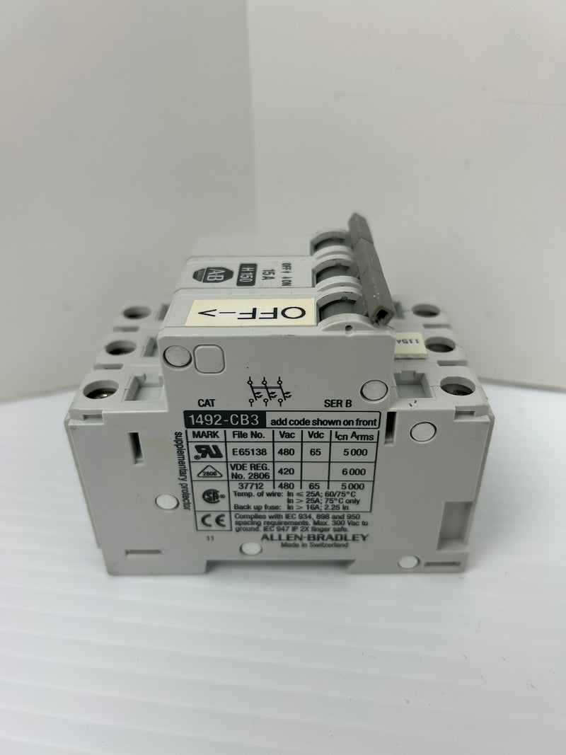 Allen-Bradley 1492-CB3 Circuit Breaker H150 Series B 480VAC 15A 3P