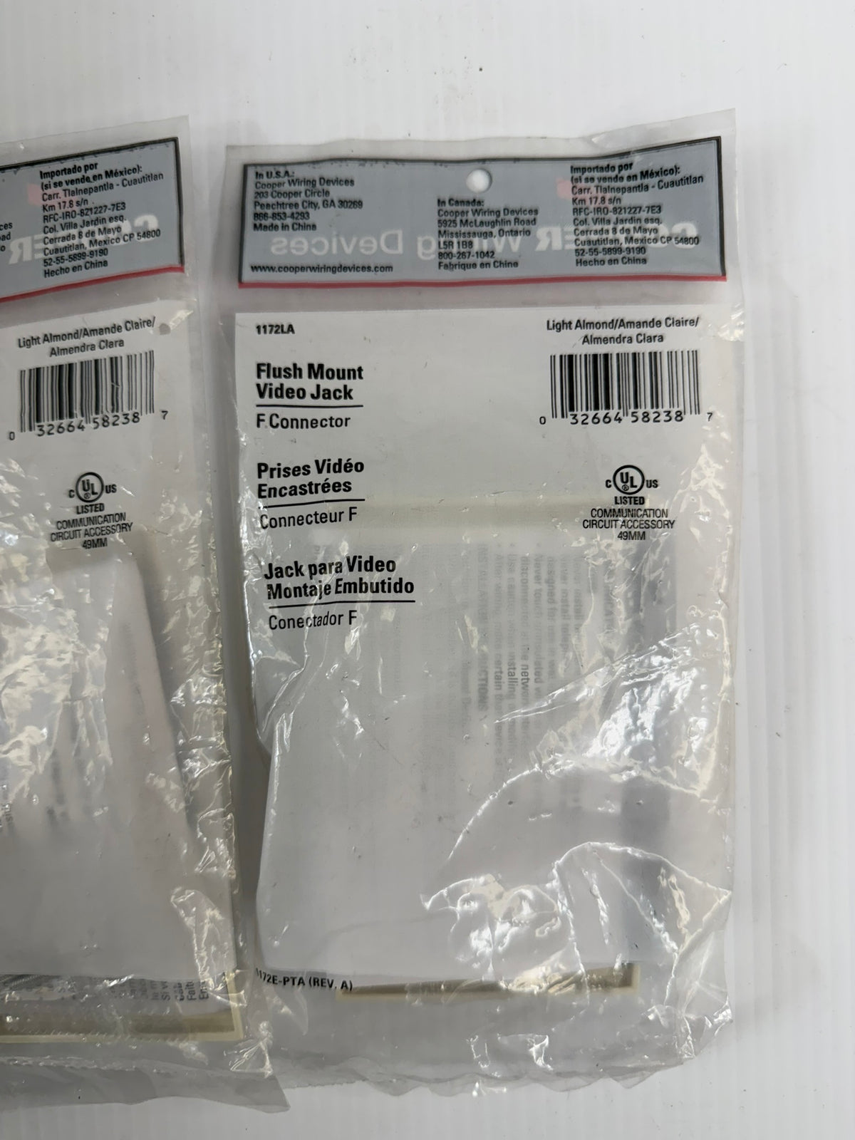 Cooper Wiring Flush Mount Video Jack 1172LA F Connector - Lot of 4