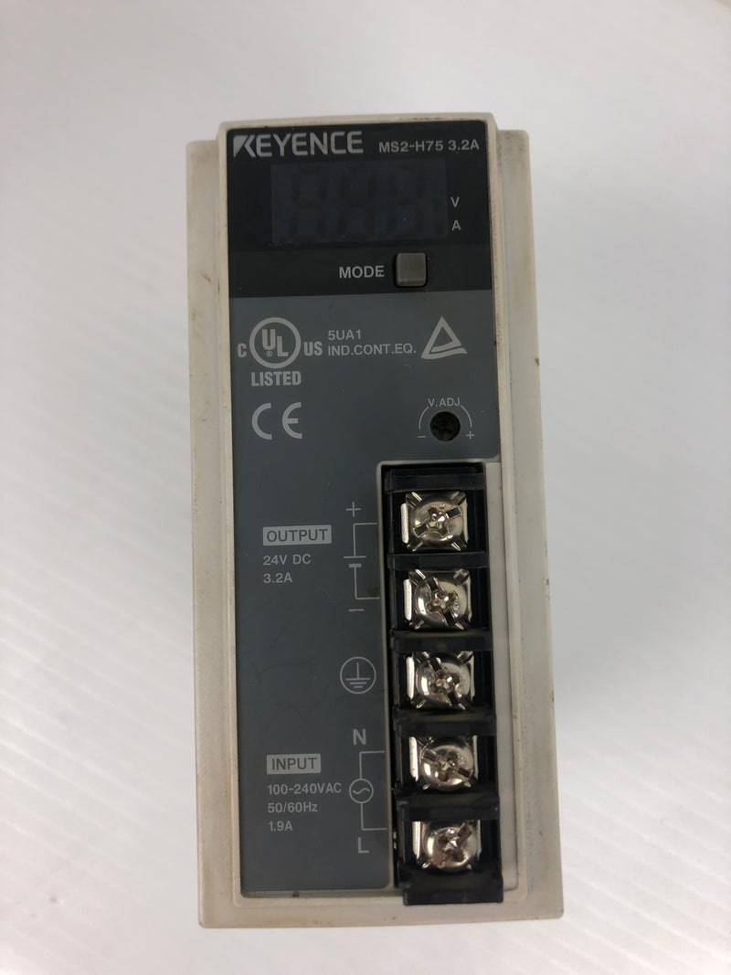 Keyence MS2-H75 Power Supply Output: 24V 3.2A Input: 100-240V 1.9A 50/60Hz