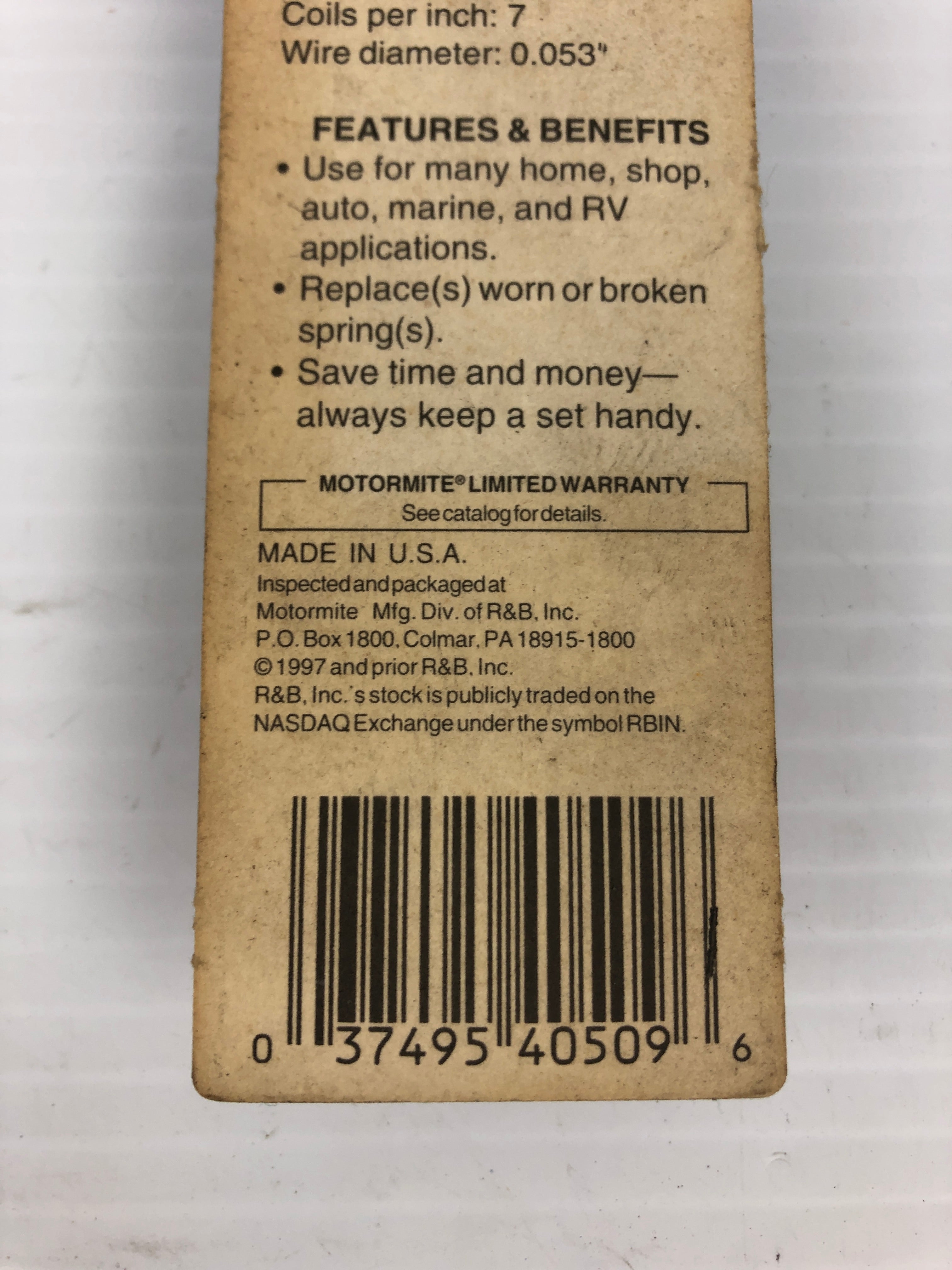 Spring-Tite 40509 Compression Spring - 1-5/8" x 1/2" x 0.053"