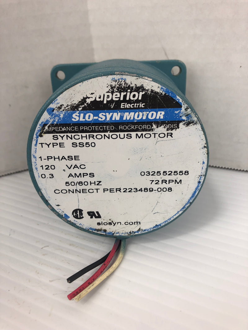 Superior Electric Slo-Syn SS50 Synchronous Step Motor 72 RPM 120VAC 0.3A 1PH