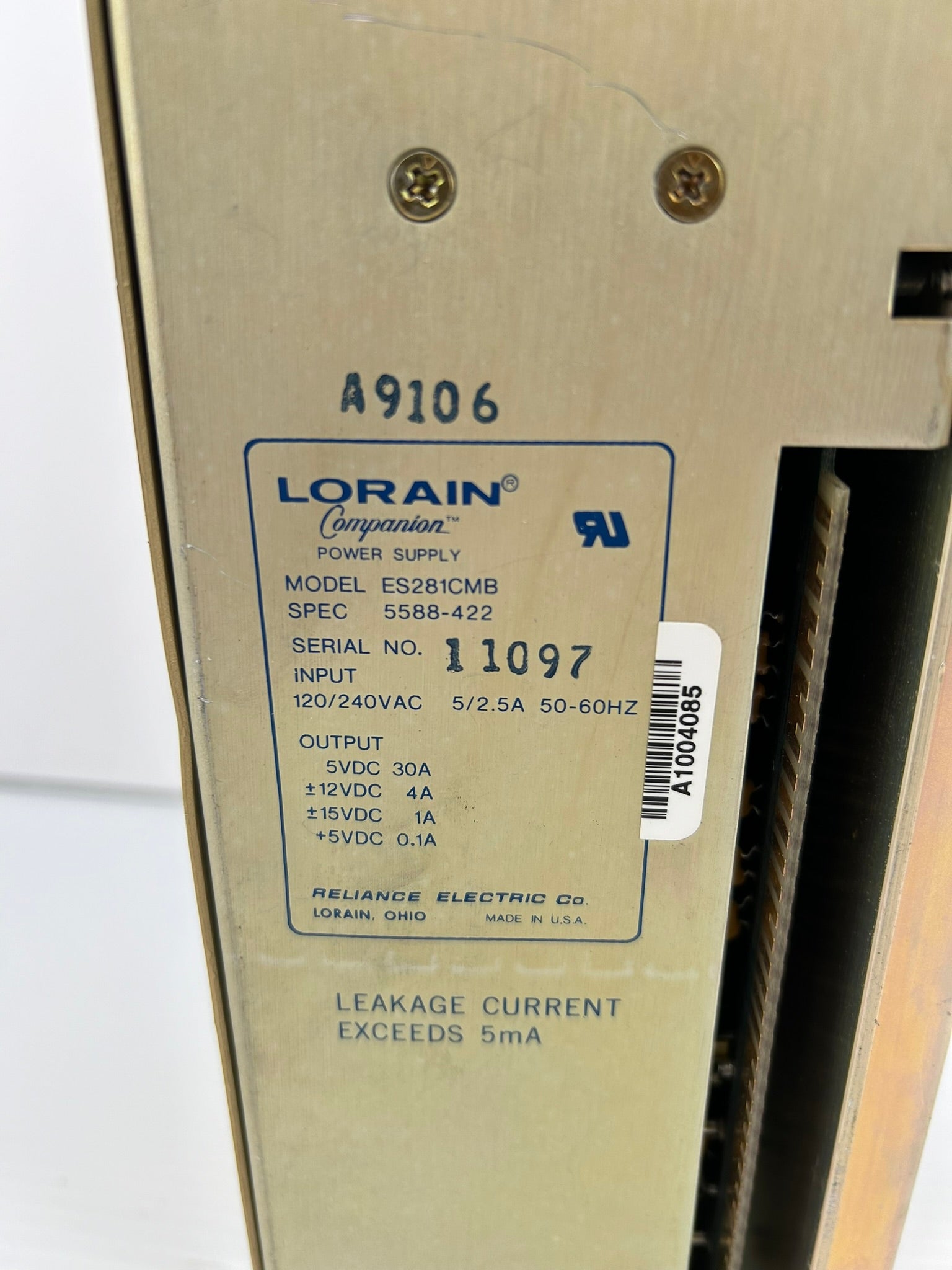 Reliance Electric 57C491 Automax Power Supply 275W Lorain ES281CMB - With Key